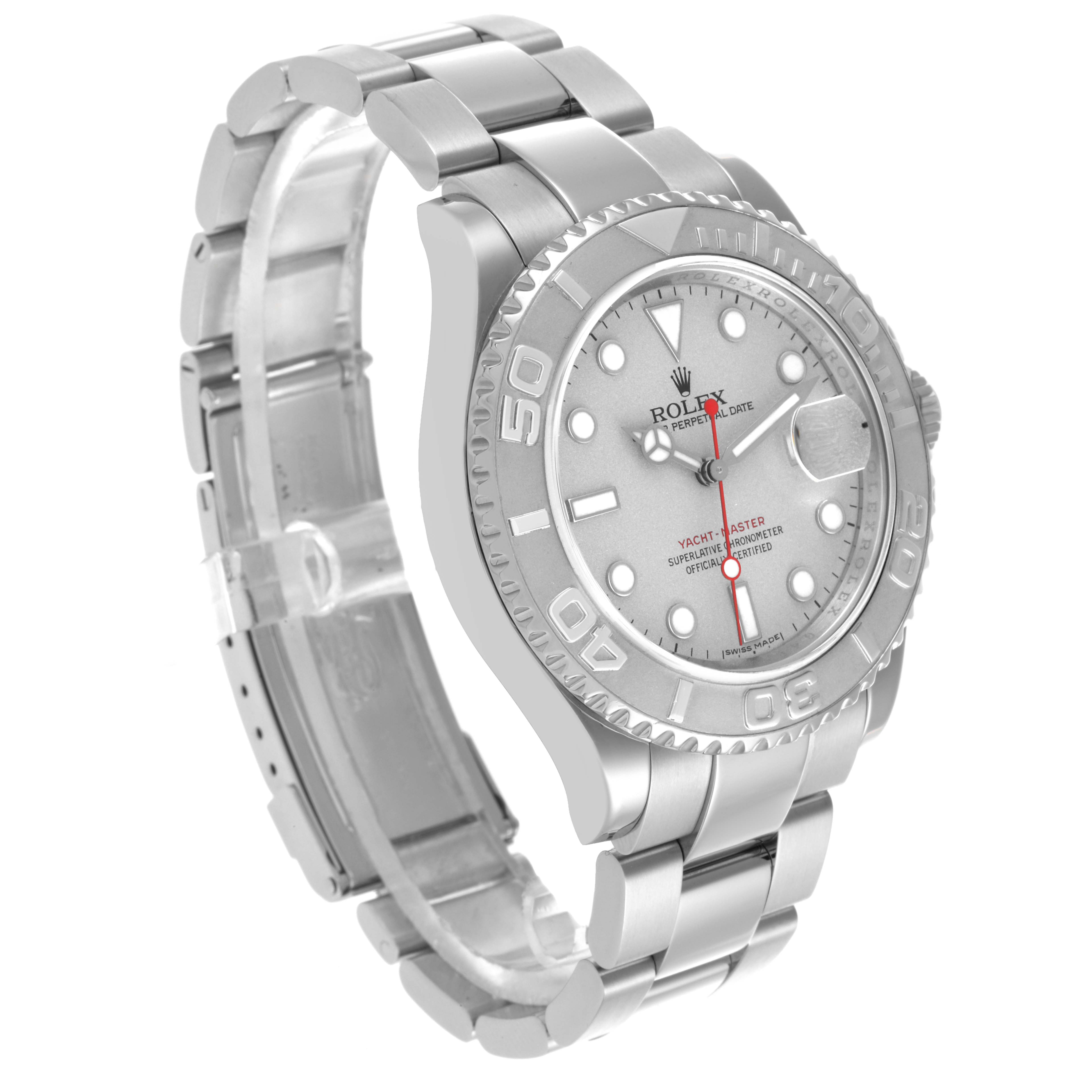 The image shows a Rolex Yacht-Master 16622 Men's Stainless Steel Silver Dial 16622 Men's Stainless Steel Silver Dial watch at a three-quarter angle, capturing the bezel, face, and bracelet.