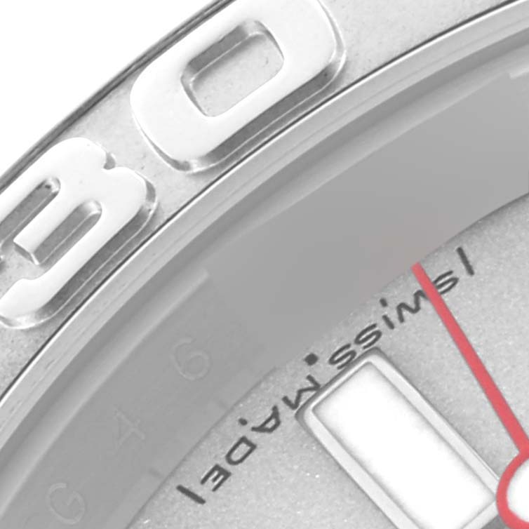 The image shows a partial view of the dial and bezel of the Rolex Yacht-Master 16622 Men's Stainless Steel Silver Dial 16622 Men's Stainless Steel Silver Dial watch.