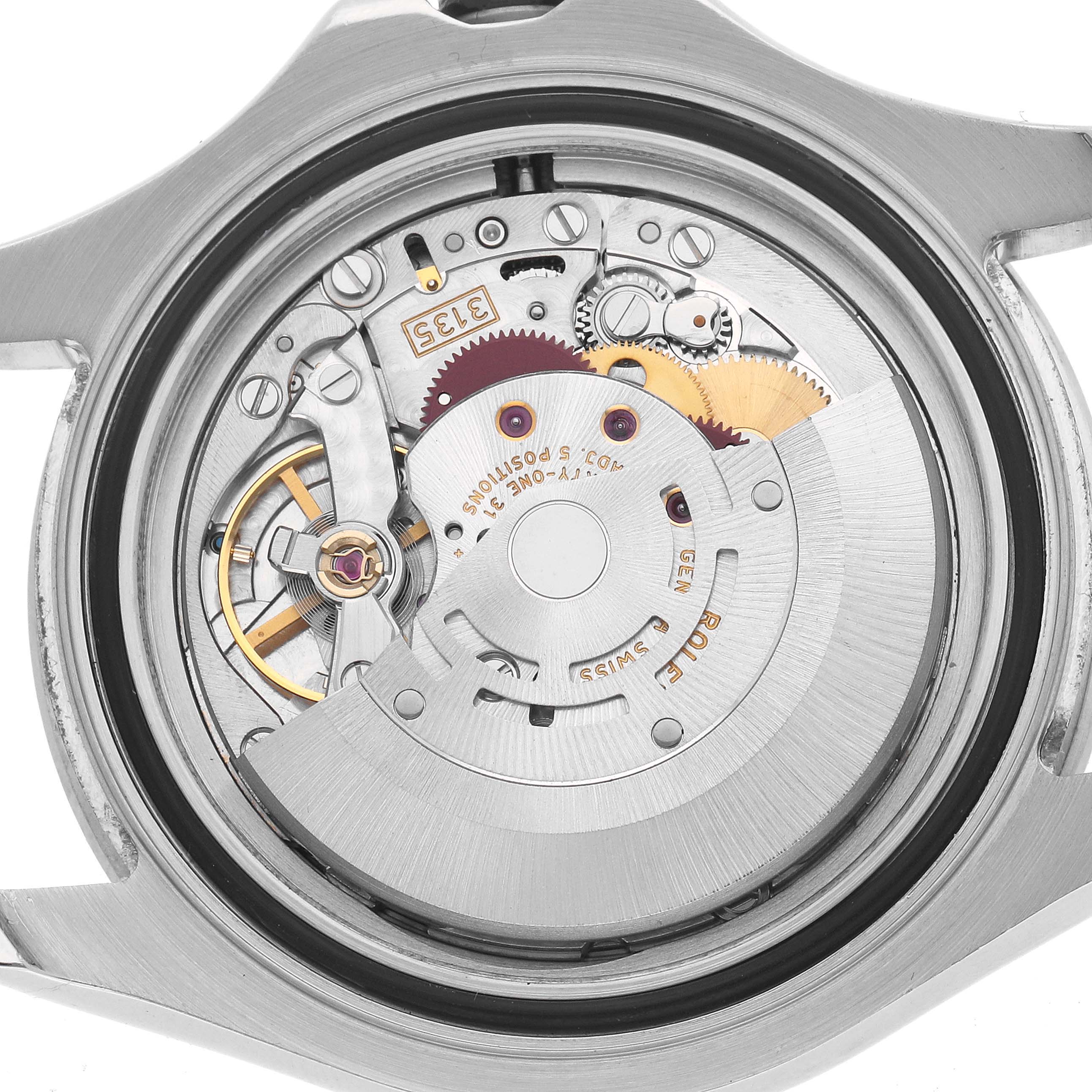 The image shows the internal movement mechanism of a Rolex Yacht-Master 16622 Men's Stainless Steel Silver Dial watch, viewed from the back.