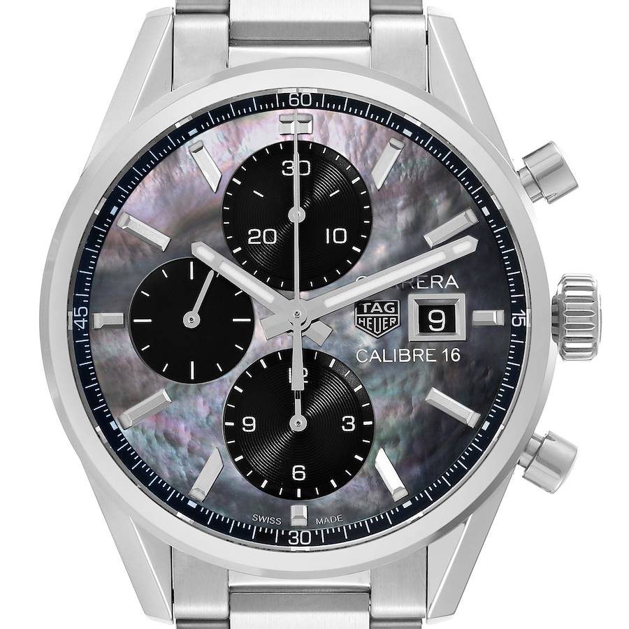Tag Heuer Carrera Black Mother Of Pearl Japanese Special Edition Steel Mens Watch CBK2116 Box Card SwissWatchExpo