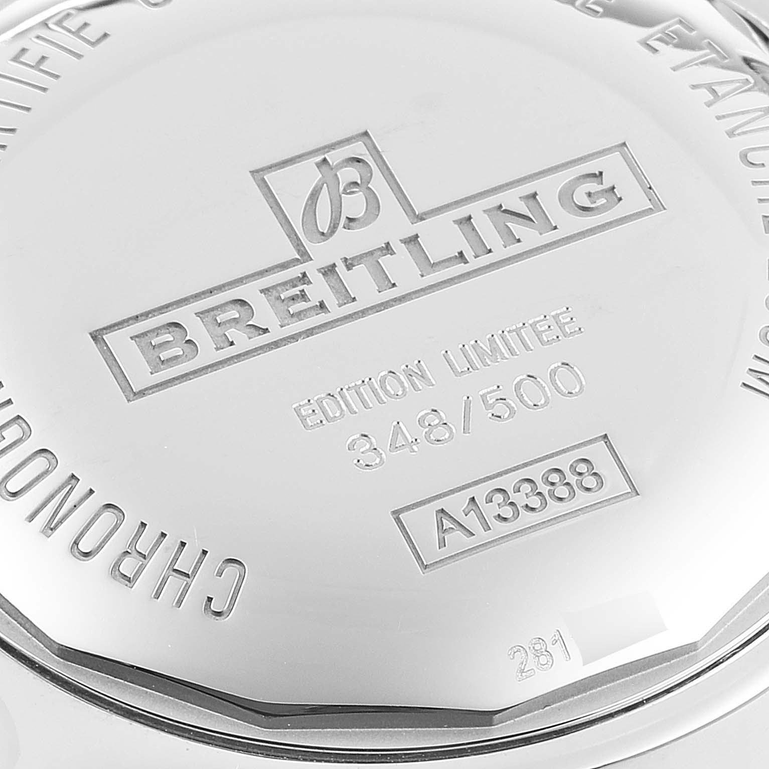 This image shows the case back of a Breitling Colt A13388 Men's Stainless Steel Black Dial A13388 Men's Stainless Steel Black Dial watch, highlighting details like "Edition Limitee" and the serial number.