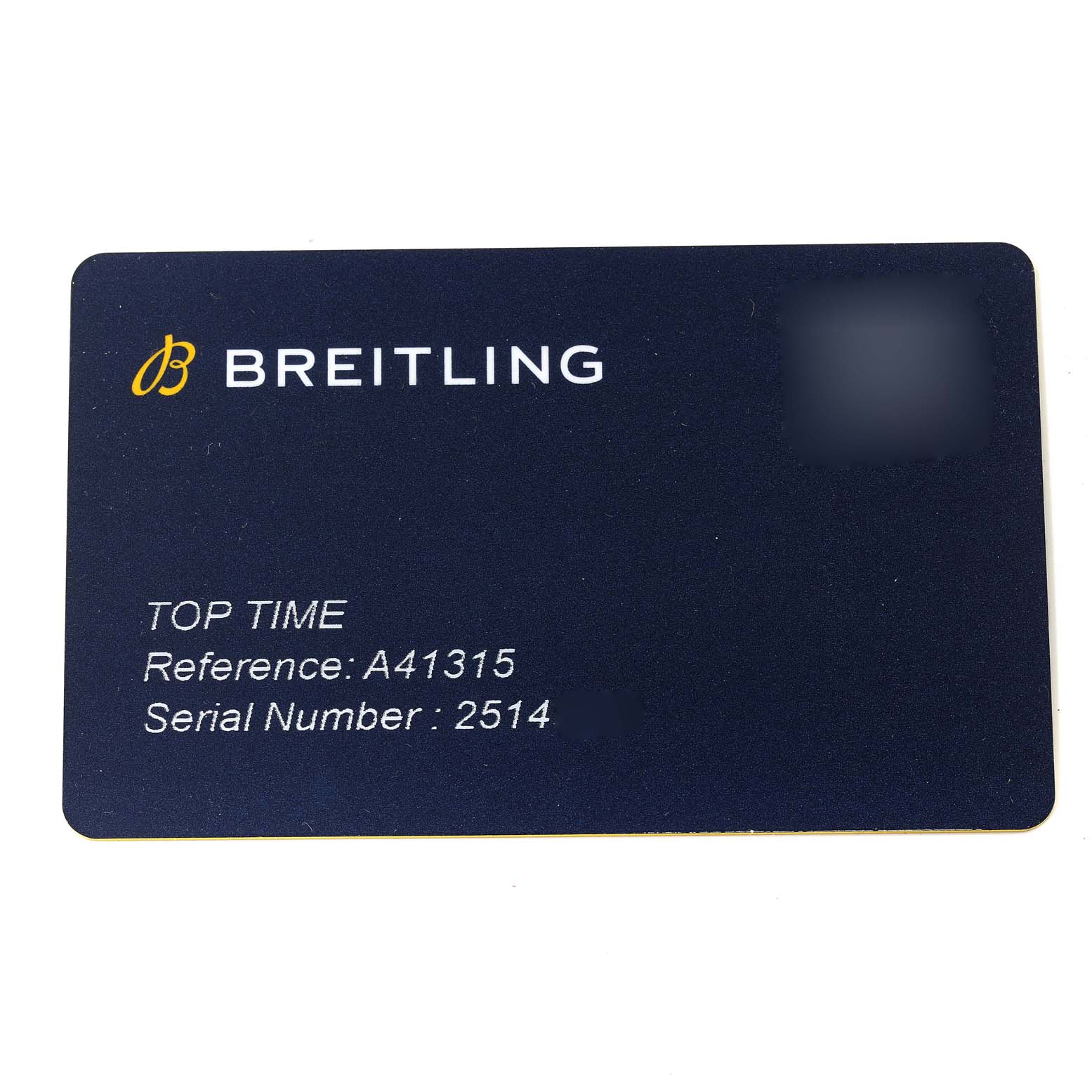 The image shows a registration card for the Breitling Premier A41315A71C1X2 Men's Stainless Steel Blue Dial A41315A71C1X2 Men's Stainless Steel Blue Dial model, with reference A41315 and serial number 2514.