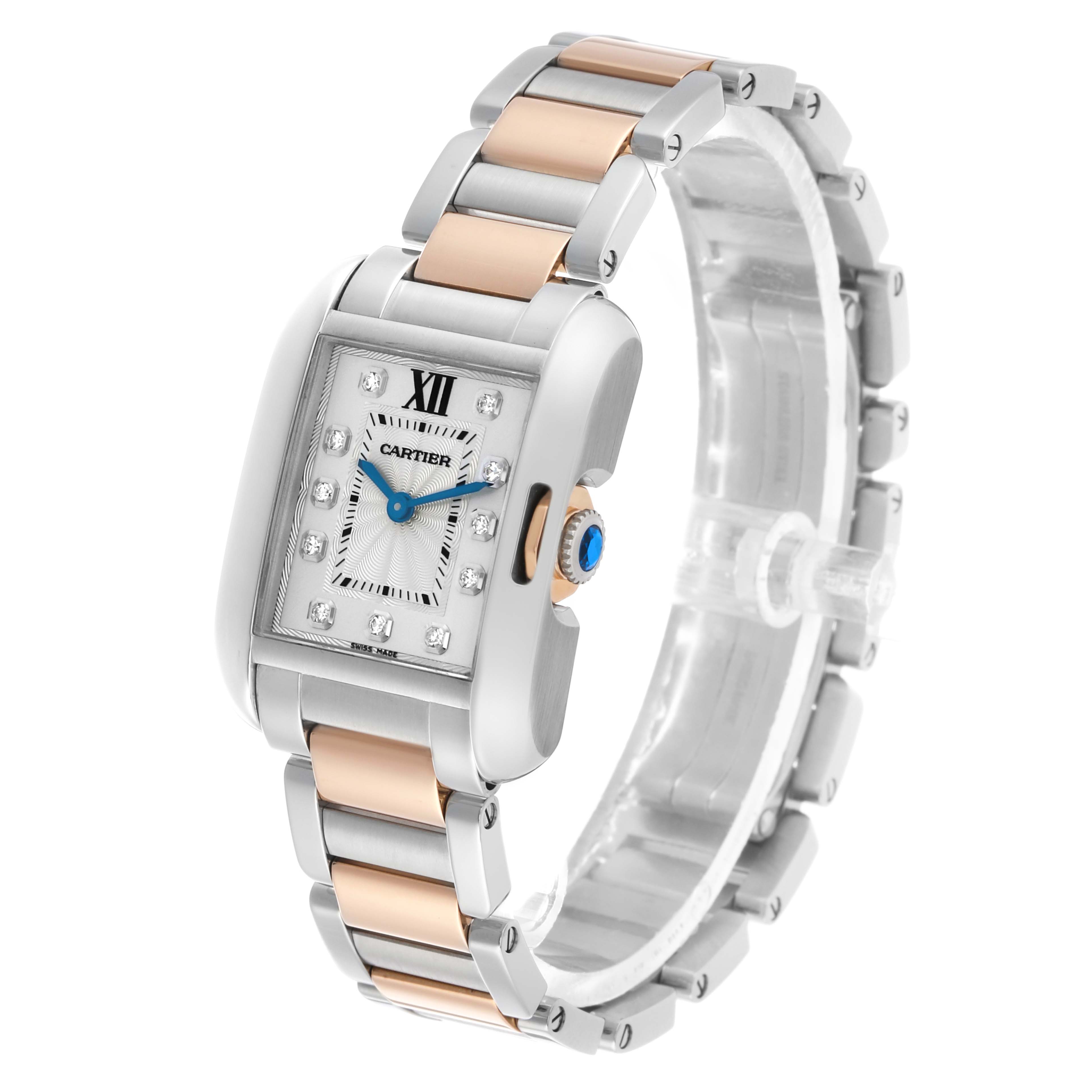 The Cartier Tank Anglaise WT100024 Women's Steel and Gold (two tone) Silver Dial watch is shown at a slight angle, displaying the face, bezel, crown, and two-tone bracelet.