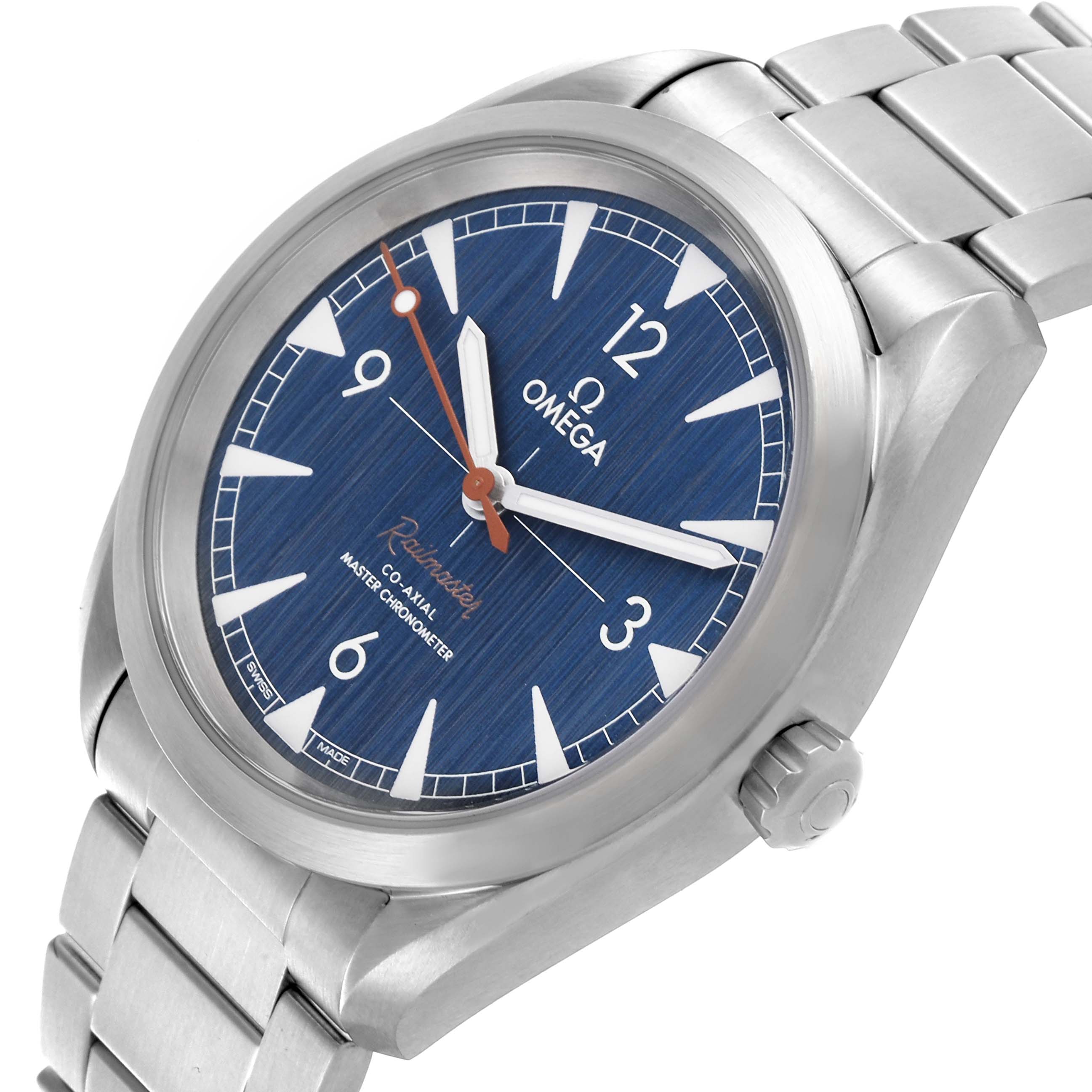 The Omega Seamaster watch is shown at a slight angle, featuring the face, crown, and part of the bracelet.