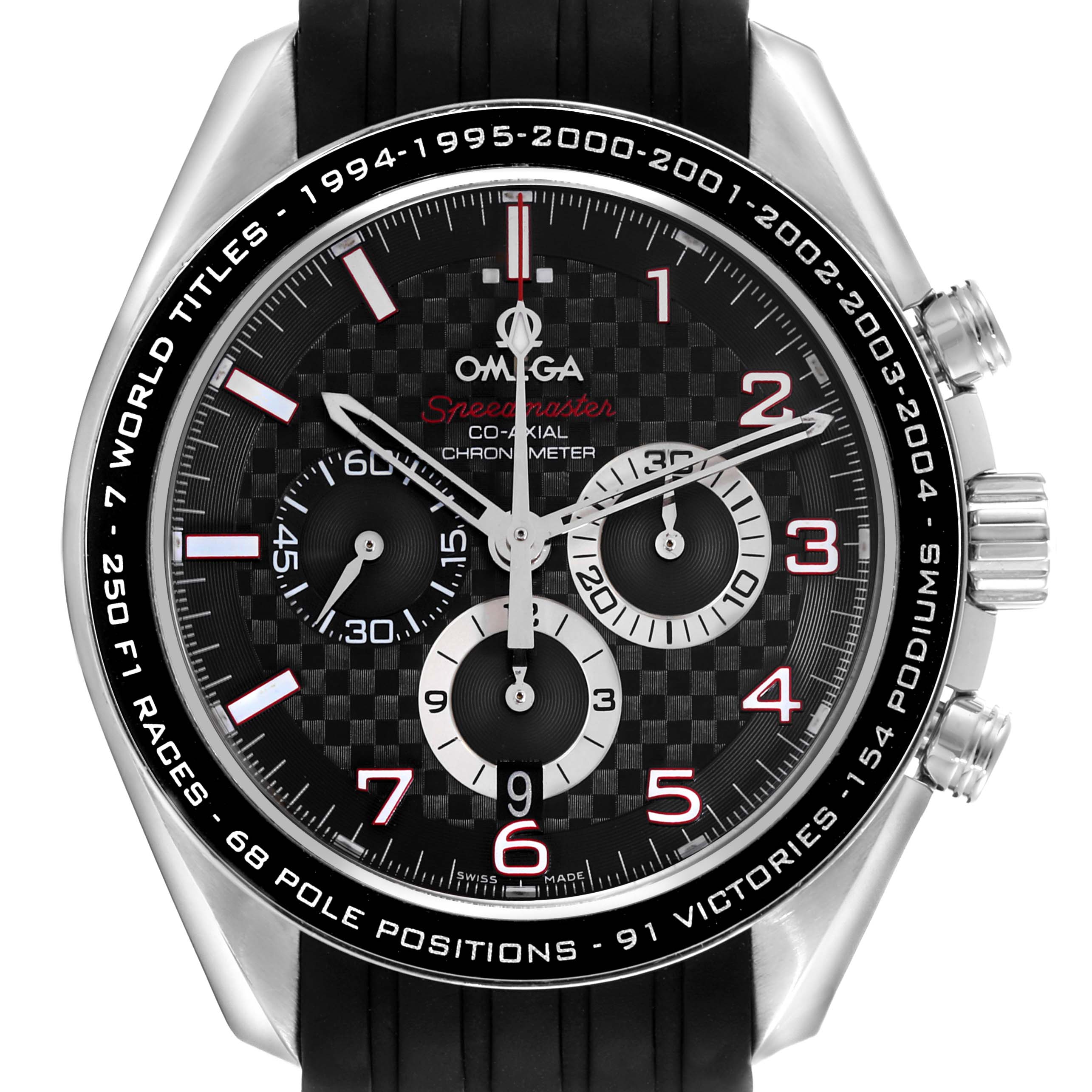 The Omega Speedmaster 321.32.44.50.01.001 Men
s Stainless Steel Black Dial 321.32.44.50.01.001 Men
s Stainless Steel Black Dial watch is shown from the front, displaying the dial, bezel, pushers, and crown.