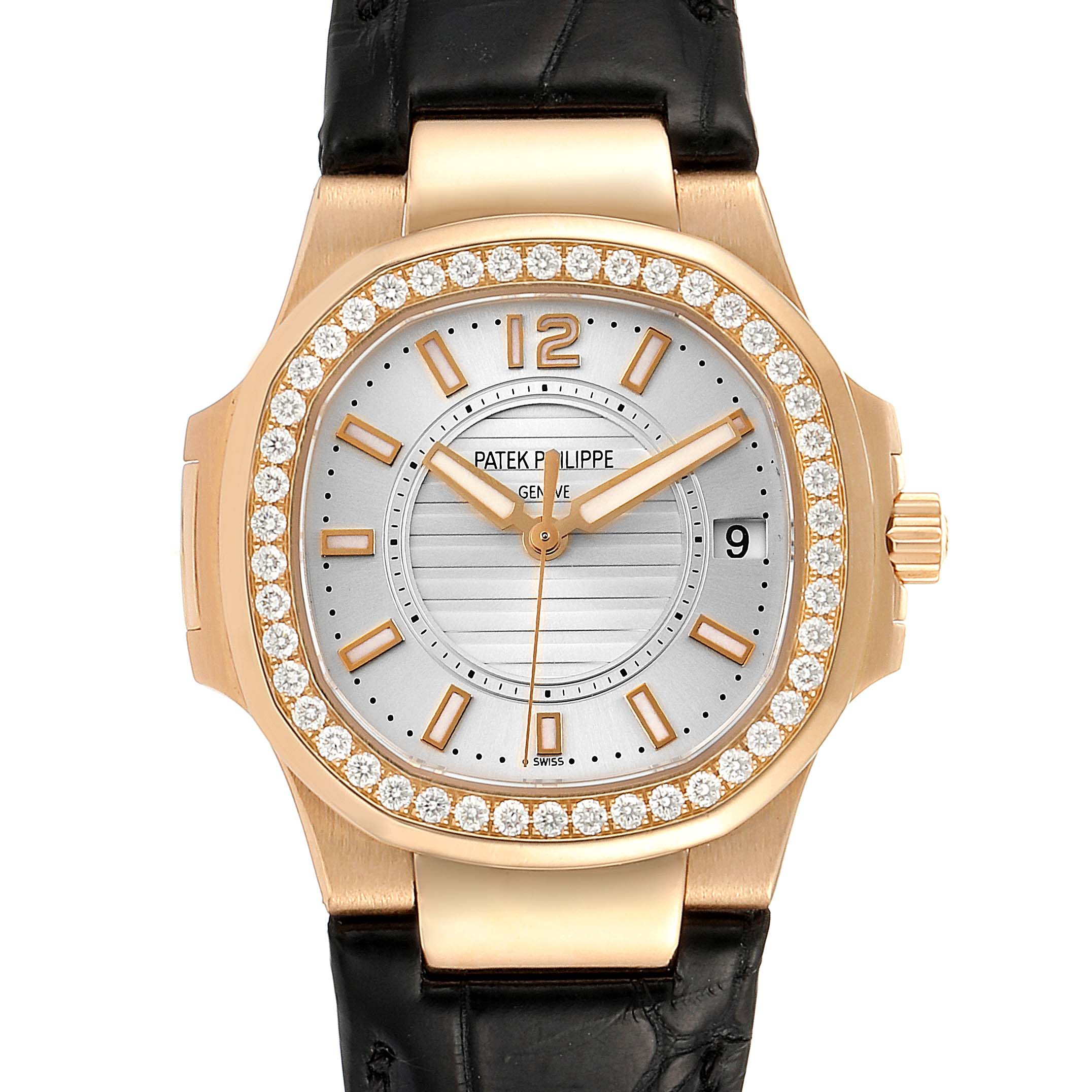 Patek Philippe Nautilus Rose Gold Diamond Silver Dial Ladies Watch 7010 ...