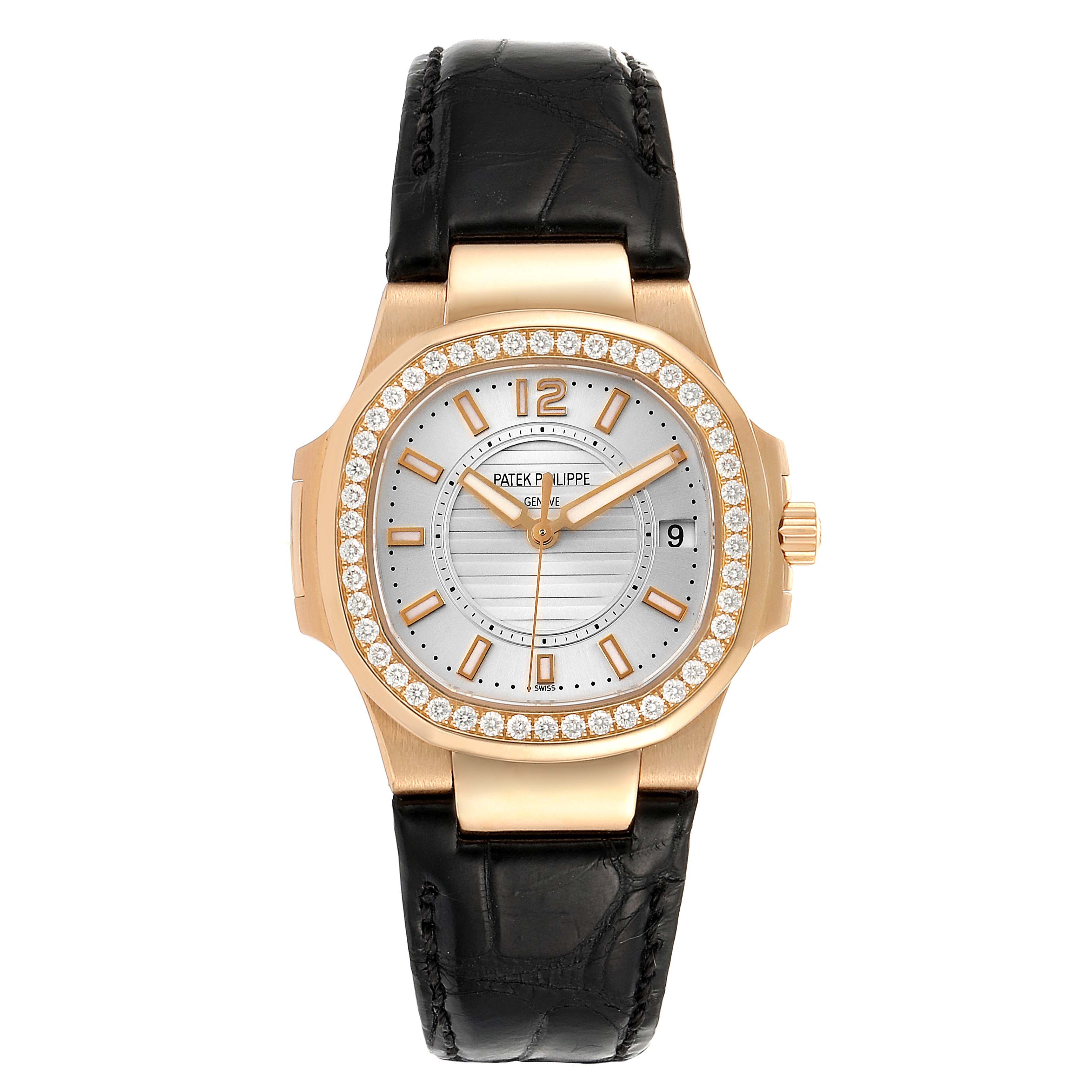Patek Philippe Nautilus Rose Gold Diamond Silver Dial Ladies Watch 7010 ...