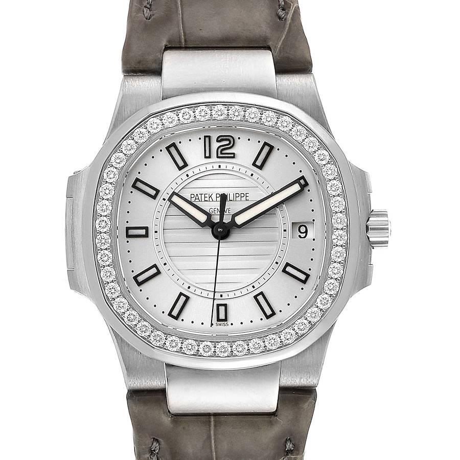 Patek Philippe Nautilus White Gold Diamond Grey Strap Ladies Watch 7010 SwissWatchExpo