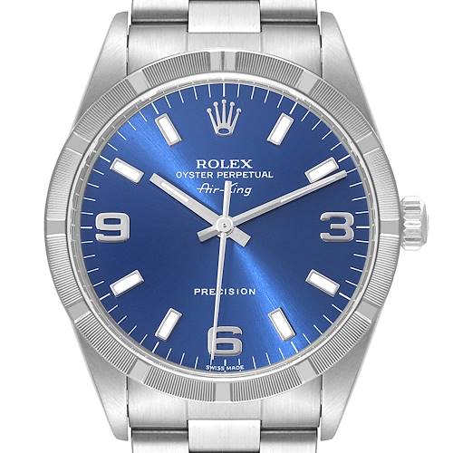 Photo of Rolex Air King 34mm Blue Dial Engine Turned Bezel Steel Mens Watch 14010
