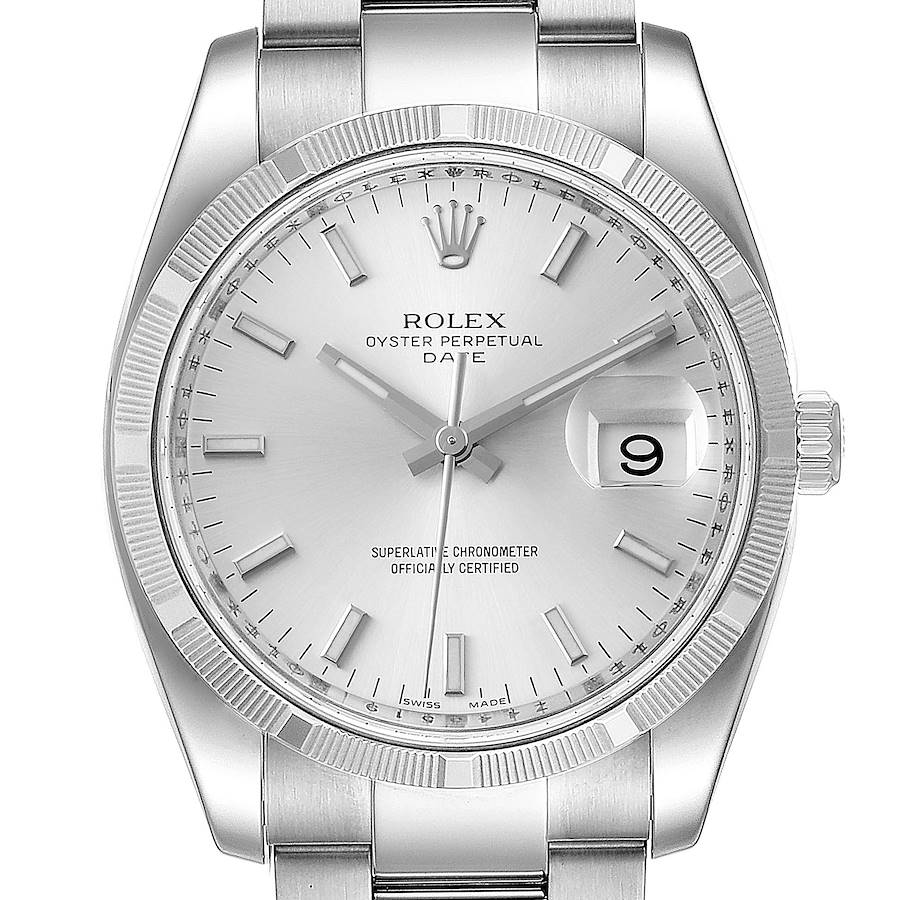 Rolex Date Silver Dial Oyster Bracelet Steel Mens Watch 115210 Box Papers SwissWatchExpo