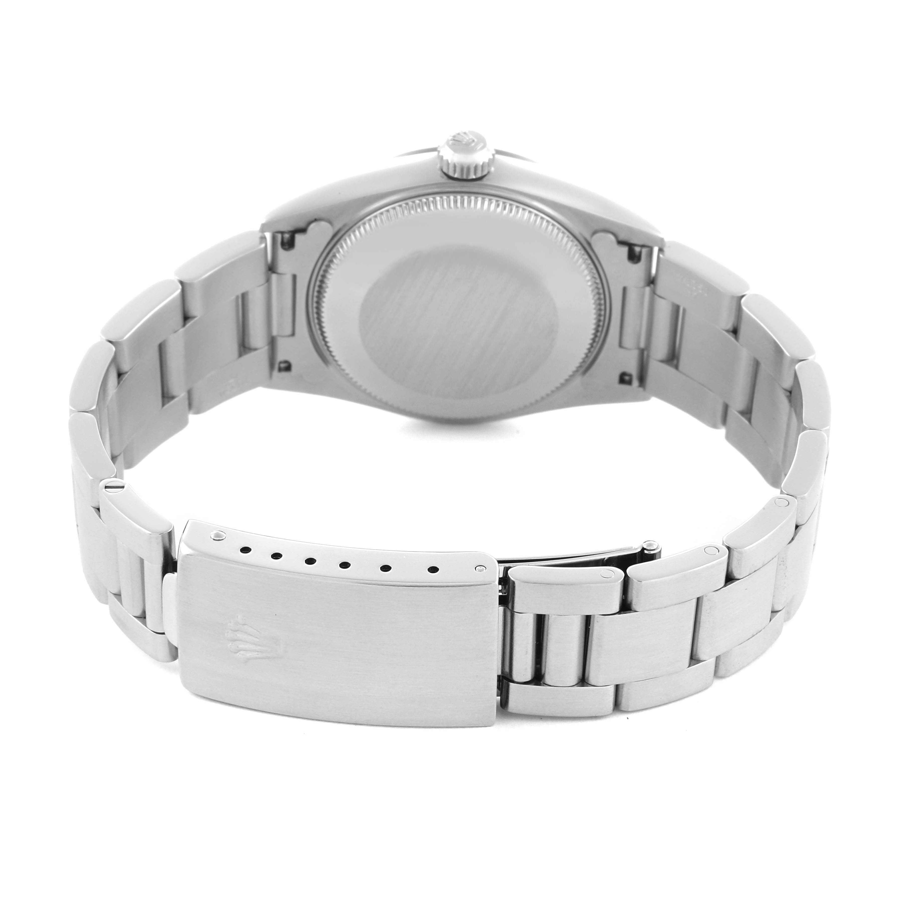 The image shows the back side of a Rolex Mid-Size 78240 Women's Stainless Steel Silver Dial 78240 Women's Stainless Steel Silver Dial model, highlighting the bracelet and case back.