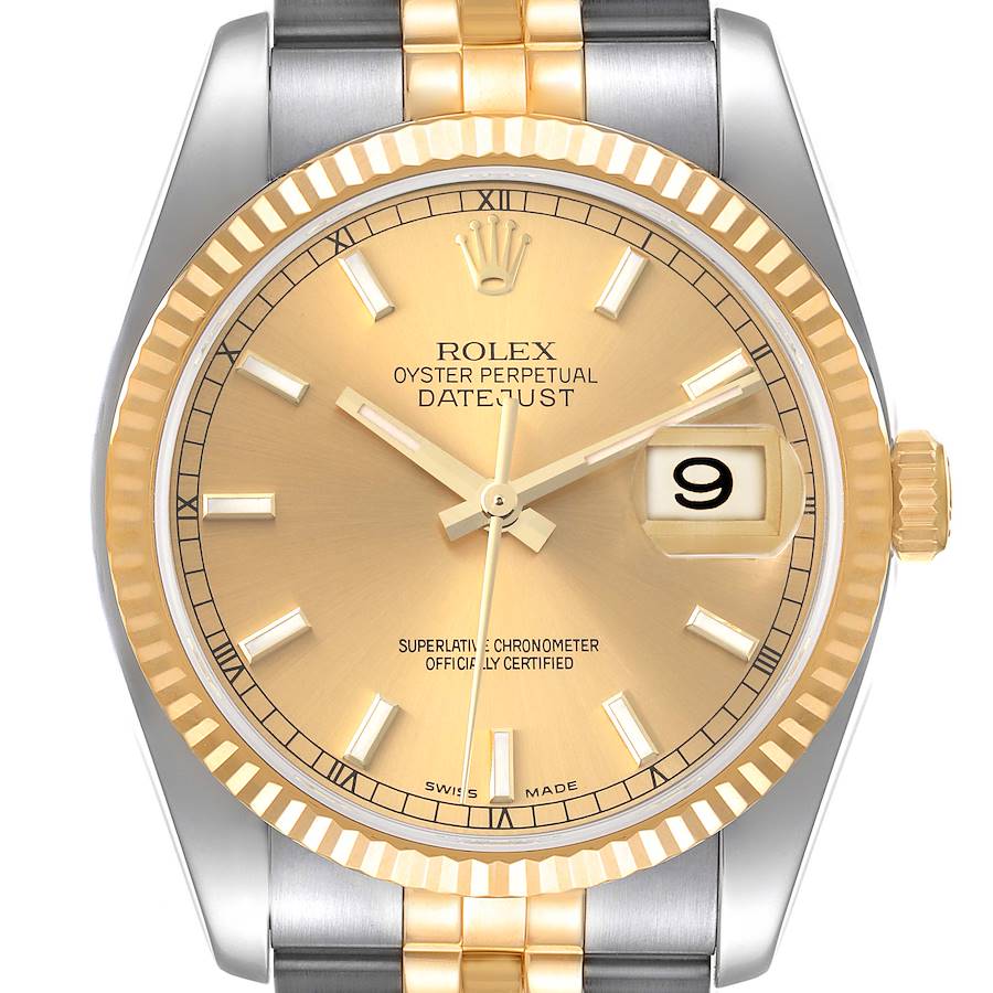 Rolex Datejust 36 Steel Yellow Gold Champagne Dial Mens Watch 116233 Box Papers SwissWatchExpo