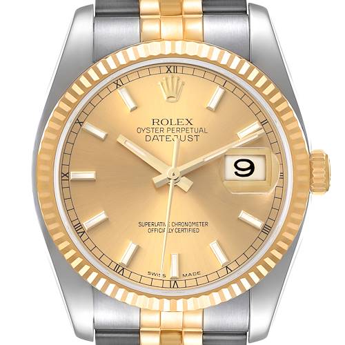 Photo of Rolex Datejust 36 Steel Yellow Gold Champagne Dial Mens Watch 116233 Box Papers