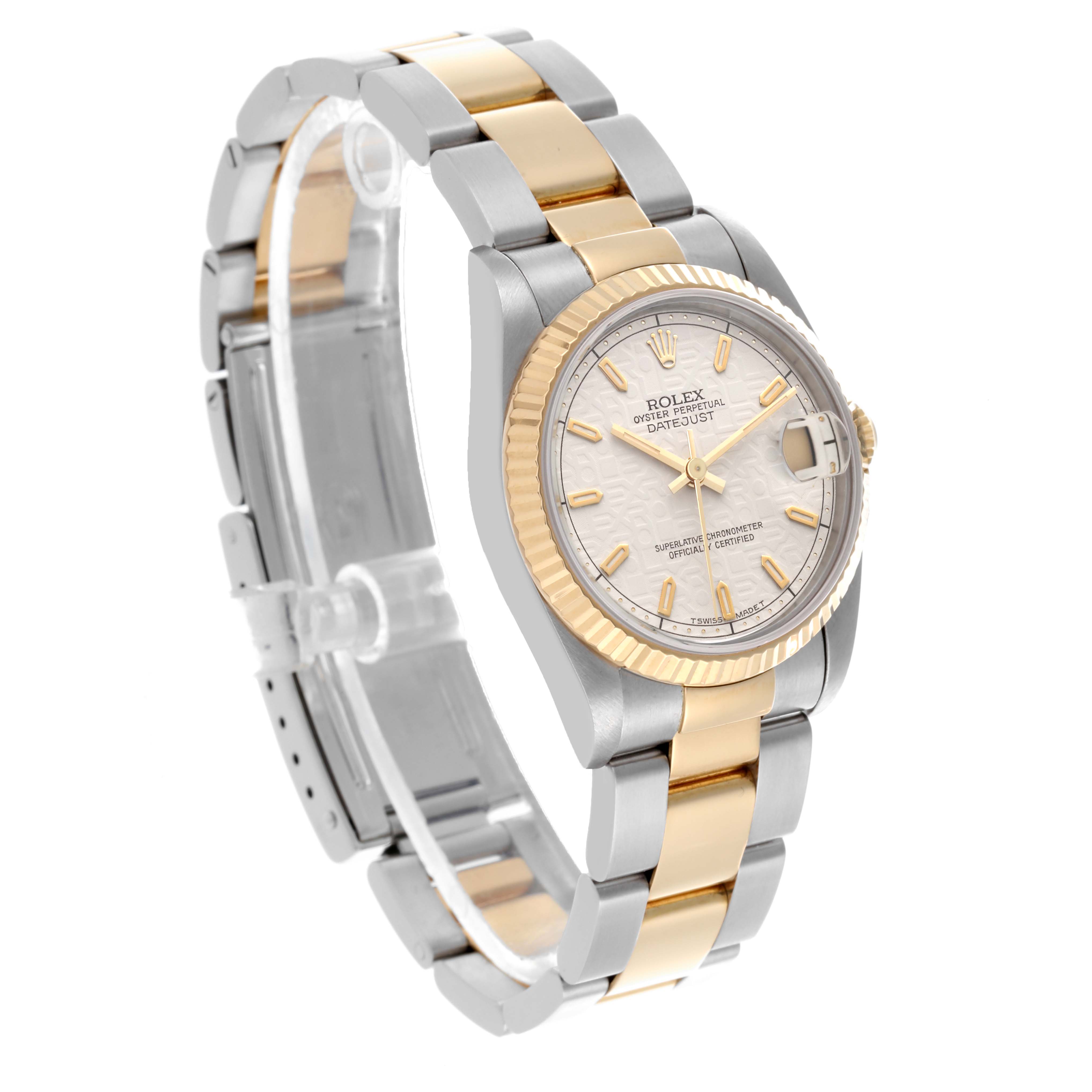The Rolex Mid-Size 68273 Women's Steel and Gold (two tone) Silver Dial 68273 Women's Steel and Gold (two tone) Silver Dial watch is shown at a three-quarter angle, displaying the face, bezel, and two-tone bracelet.