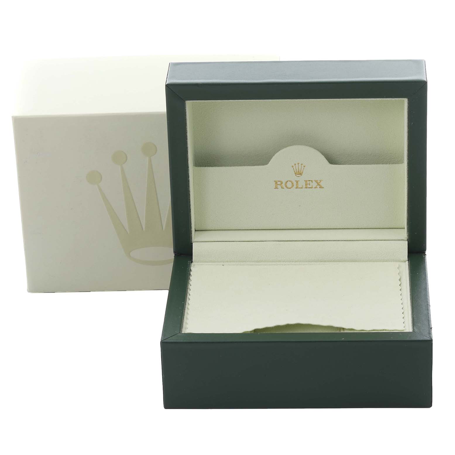 The image shows an open box for a Mid-Size Rolex watch, displaying its interior and the exterior box.