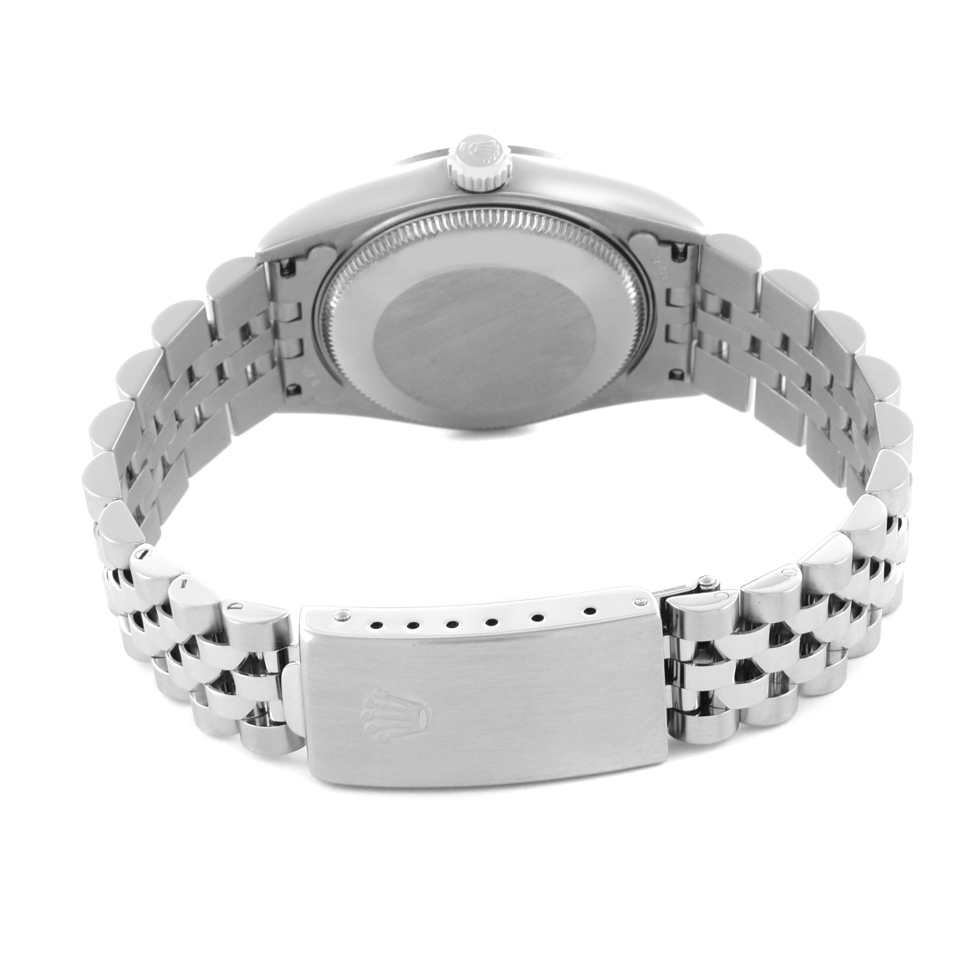 The image shows the back and clasp of a Rolex Mid-Size 78274 Women's Stainless Steel Pink Dial 78274 Women's Stainless Steel Pink Dial watch from a rear angle.