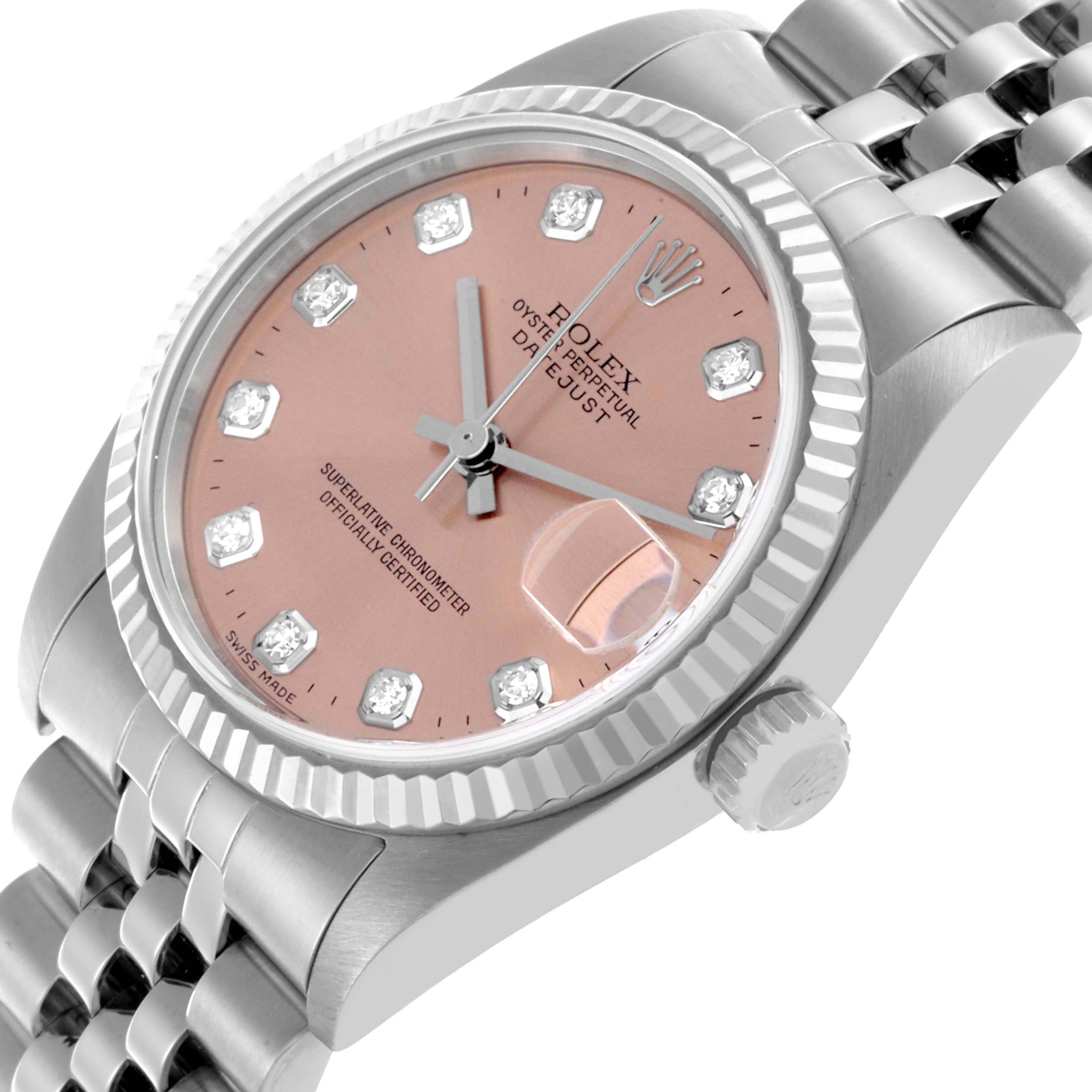 The image shows a Rolex Mid-Size 78274 Women's Stainless Steel Pink Dial 78274 Women's Stainless Steel Pink Dial watch at an angled view, highlighting the dial, bezel, crown, and part of the bracelet.