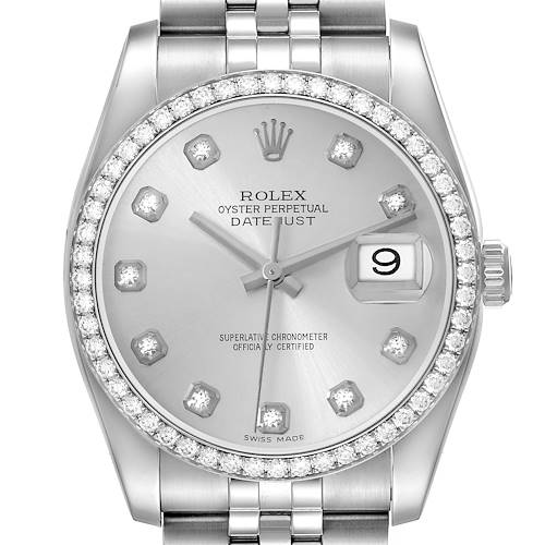 Photo of Rolex Datejust Steel White Gold Silver Dial Diamond Mens Watch 116244