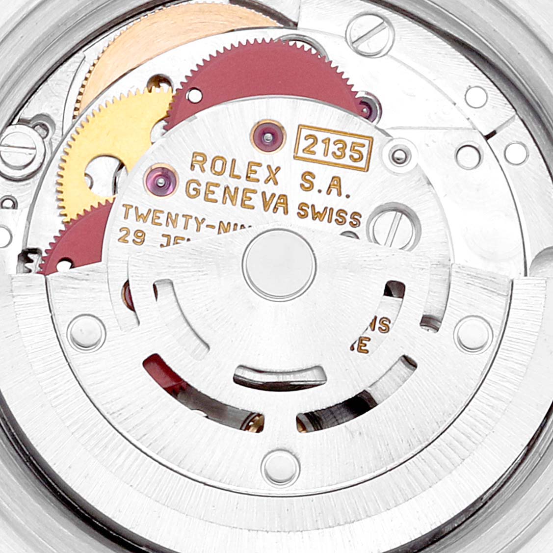 The image shows a close-up view of the internal movement components of a Rolex Datejust 69173 Women's Steel and Gold (two tone) Champagne Dial 69173 Women's Steel and Gold (two tone) Champagne Dial watch.