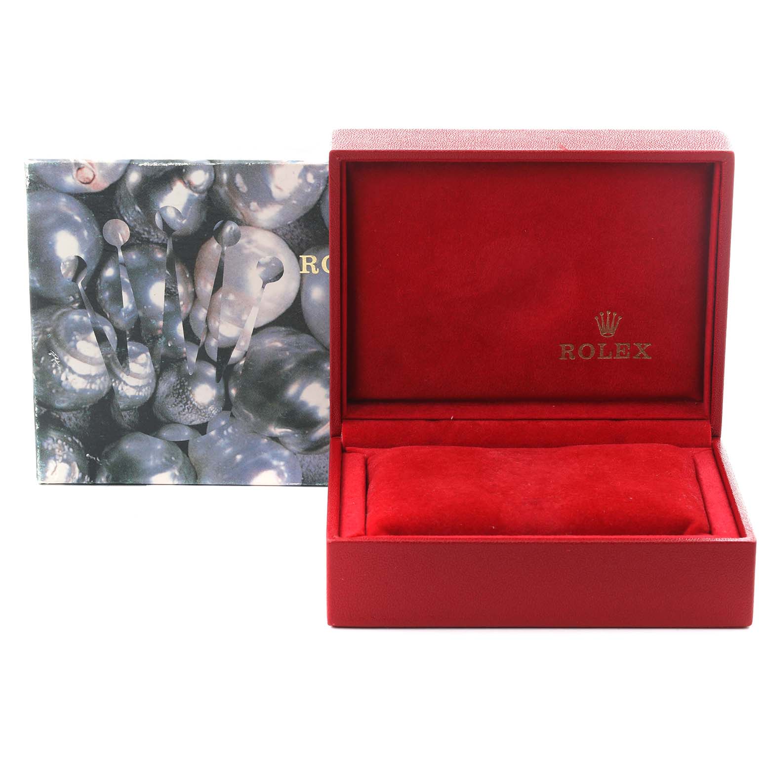 The image shows a Rolex Datejust 79173 Women's Steel and Gold (two tone) Grey Dial 79173 Women's Steel and Gold (two tone) Grey Dial watch box, open with red interior and the brand logo visible.