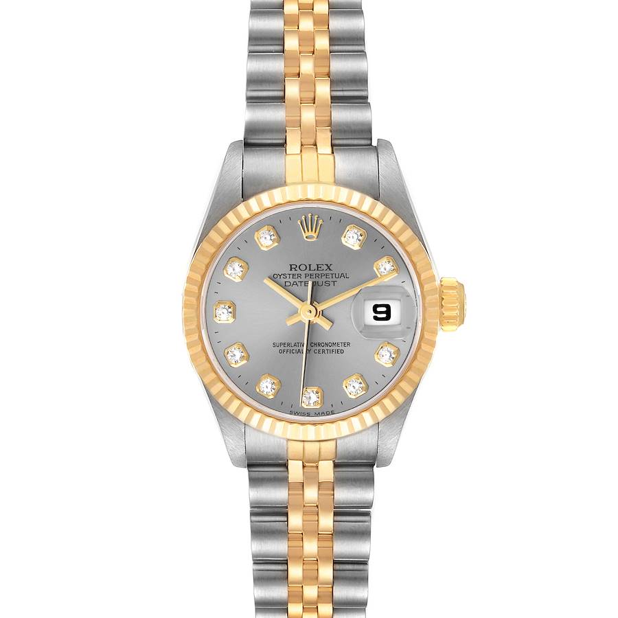 Rolex Datejust Steel Yellow Gold Slate Diamond Dial Ladies Watch 69173 SwissWatchExpo