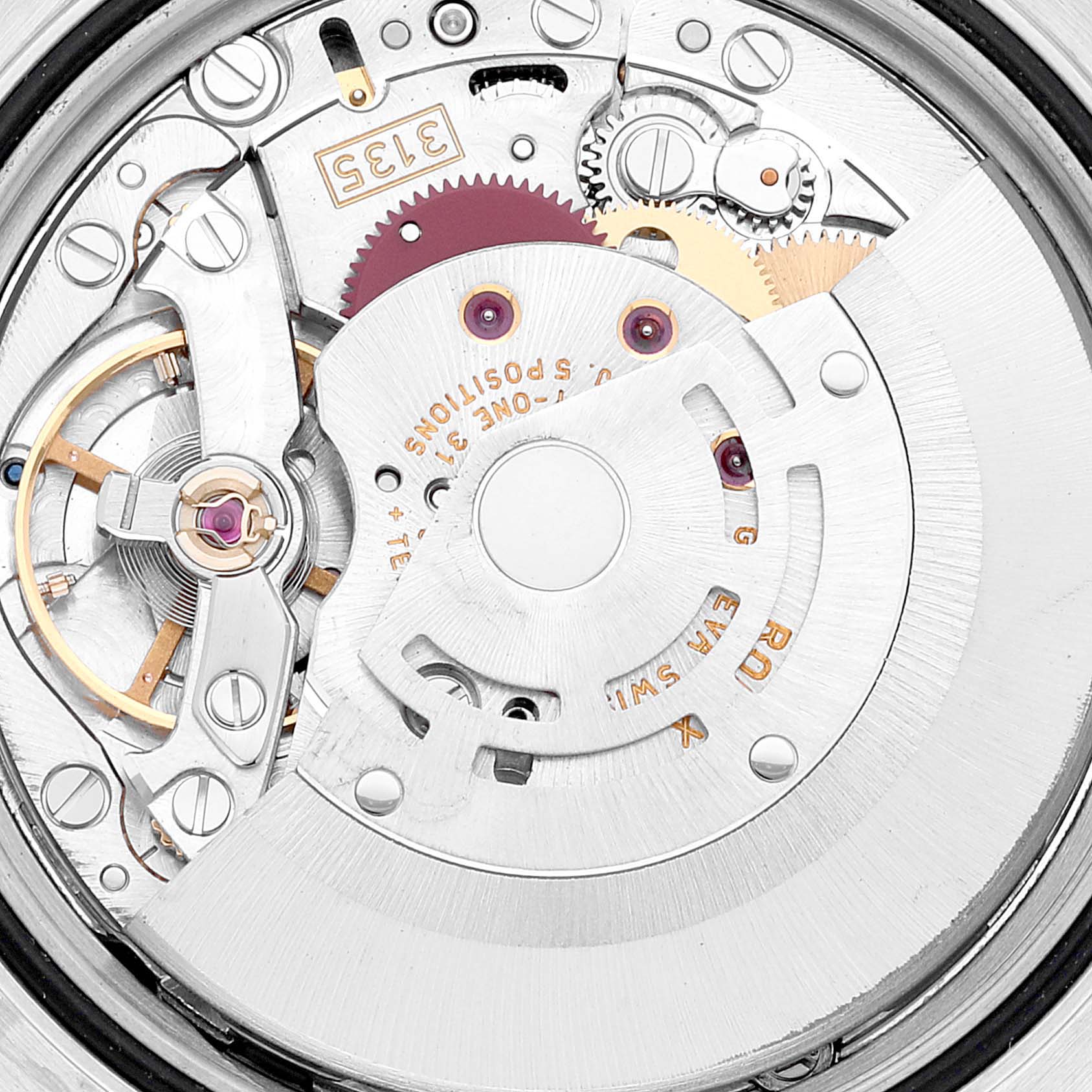 This image shows the internal mechanical movement of the Rolex Turn-o-Graph 116264 Men
s Stainless Steel Blue Dial 116264 Men
s Stainless Steel Blue Dial watch, viewed from the back.