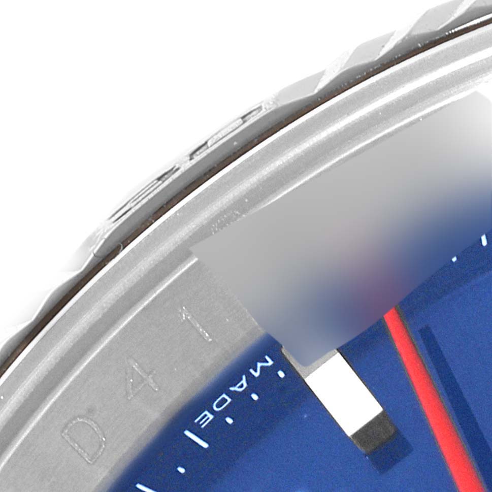 This close-up image shows the bezel and part of the dial of a Rolex Turn-o-Graph 116264 Men
s Stainless Steel Blue Dial 116264 Men
s Stainless Steel Blue Dial watch.