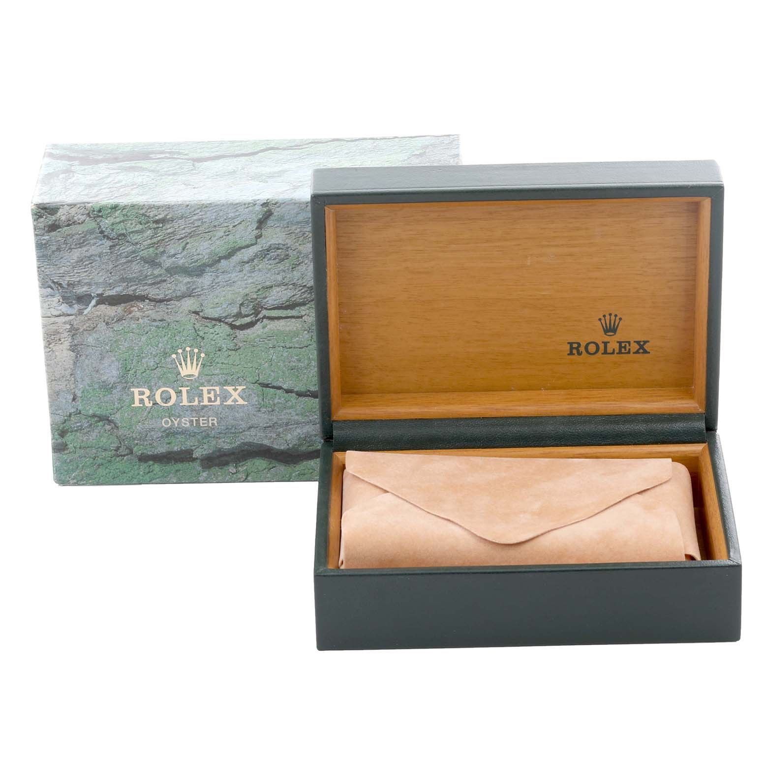 The image shows a Rolex Datejust 16233 Men
s Steel and Gold (two tone) White Dial 16233 Men
s Steel and Gold (two tone) White Dial watch box and outer packaging, viewed from the front.