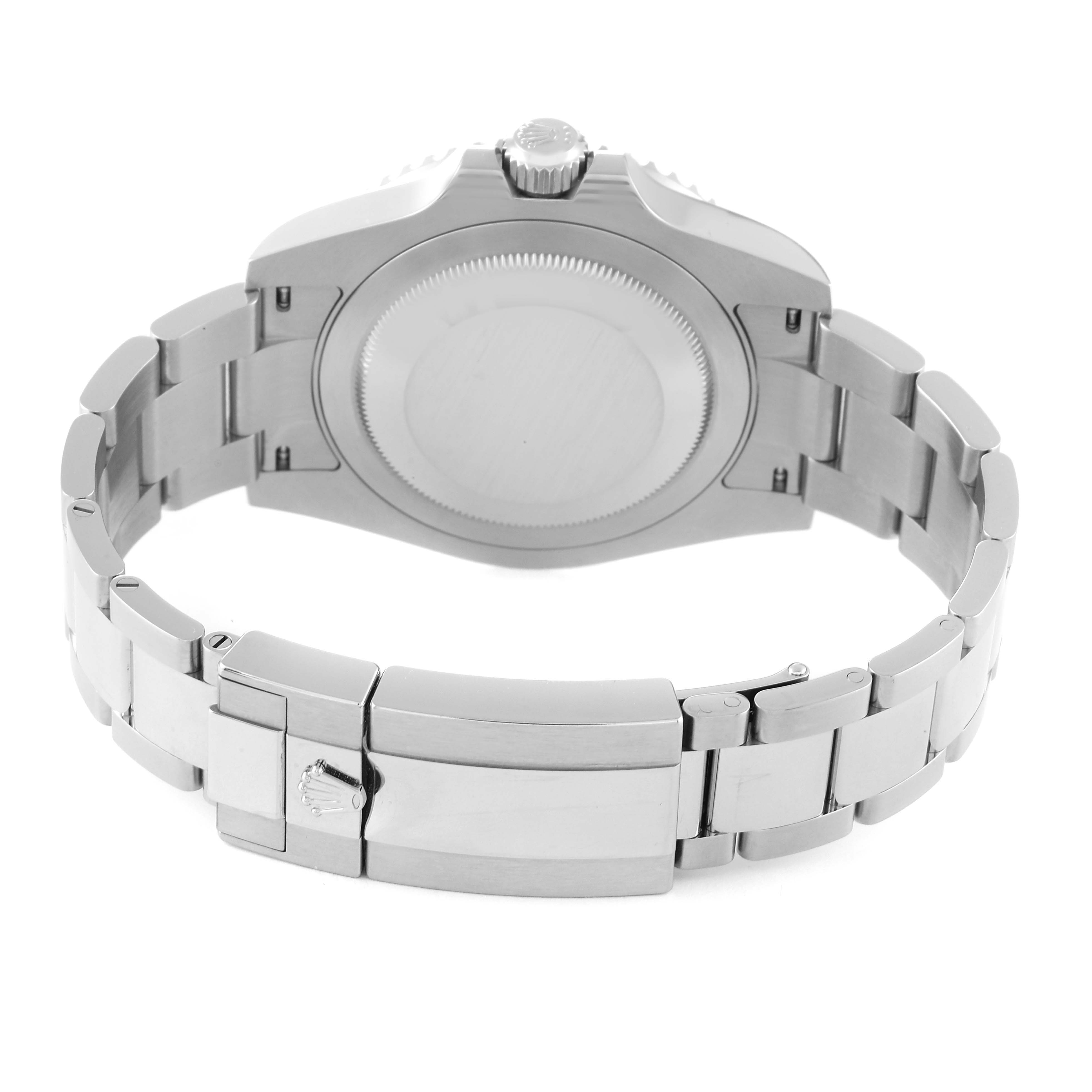 This image shows the back view of the Rolex GMT-Master 126710 Men's Stainless Steel Black Dial 126710 Men's Stainless Steel Black Dial watch, highlighting its case back and bracelet with the clasp.