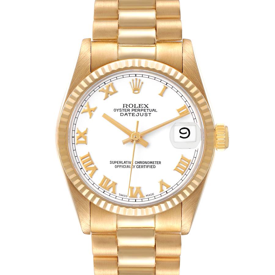 Rolex President Datejust Midsize White Dial Yellow Gold Ladies Watch 68278 SwissWatchExpo