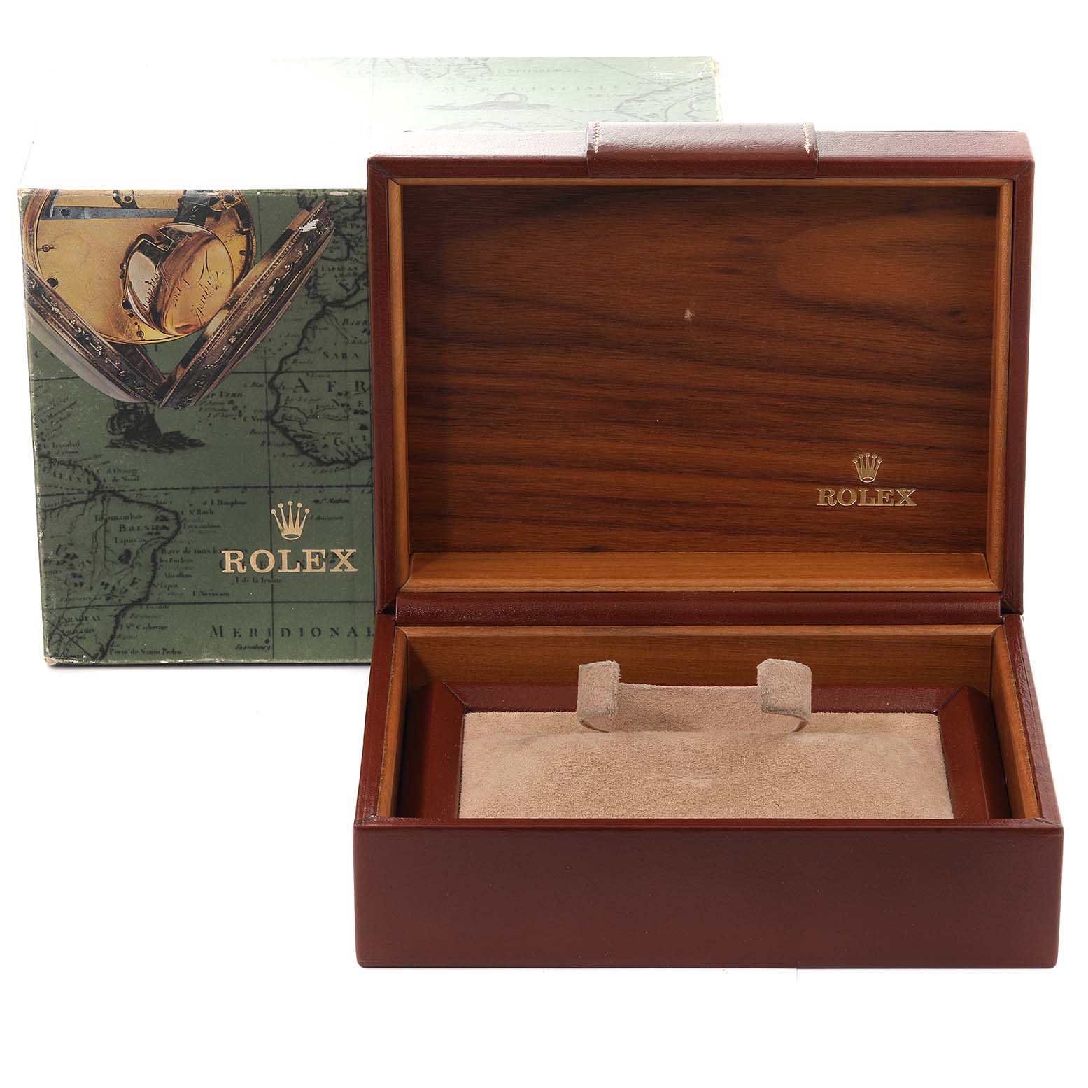 The image shows an open Rolex watch box and its outer packaging for a Rolex President 18108 Men
s Yellow Gold Champagne Dial 18108 Men
s Yellow Gold Champagne Dial model.