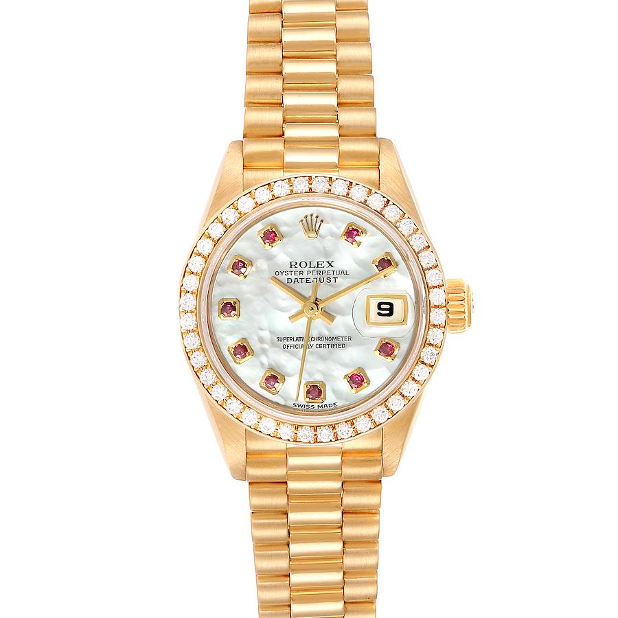 Rolex President Ladies Yellow Gold MOP Rubies Diamond Watch 79138 Box SwissWatchExpo