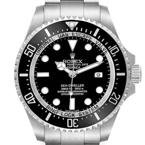 The Rolex Sea-Dweller 116660 Men's Stainless Steel Black Dial watch is shown from the front, featuring its bezel, dial, and crown.