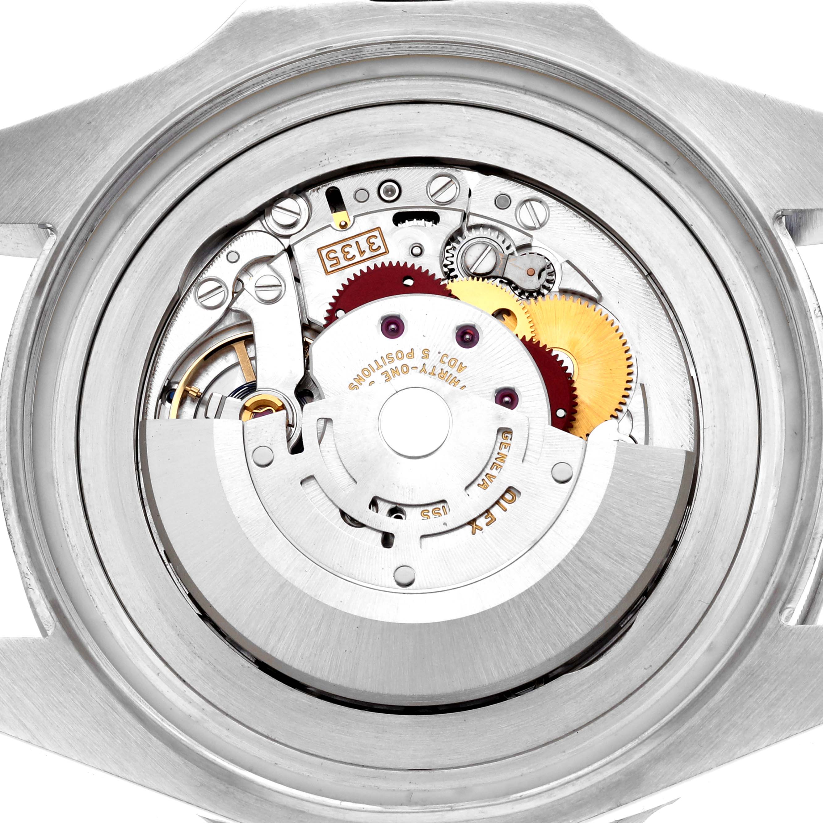 The image shows the movement of a Rolex Sea-Dweller 116660 Men's Stainless Steel Black Dial, viewed from the back, highlighting gears and intricate components.