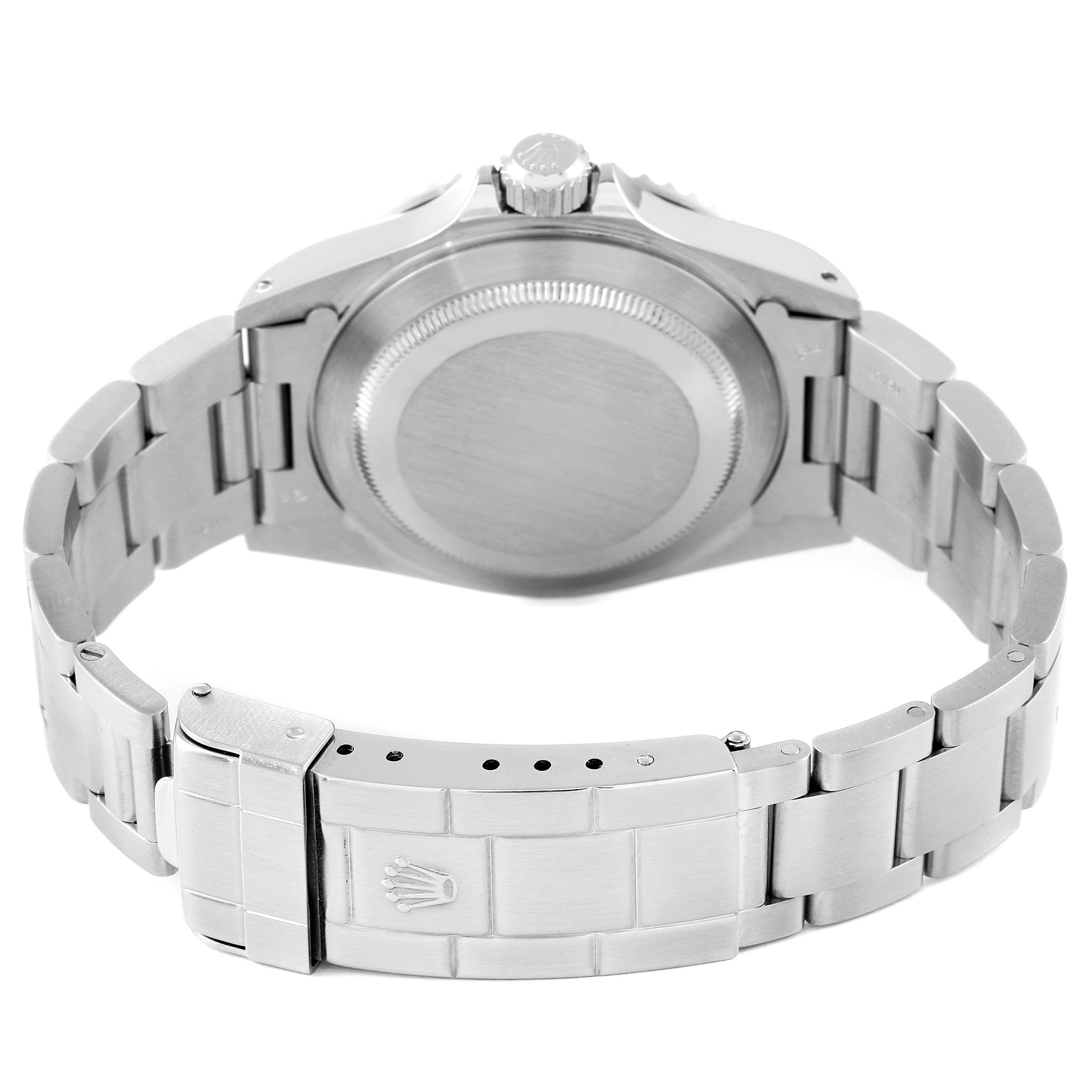 The image shows the back and bracelet of the Rolex Submariner 14060 Men
s Stainless Steel Black Dial 14060 Men
s Stainless Steel Black Dial watch.