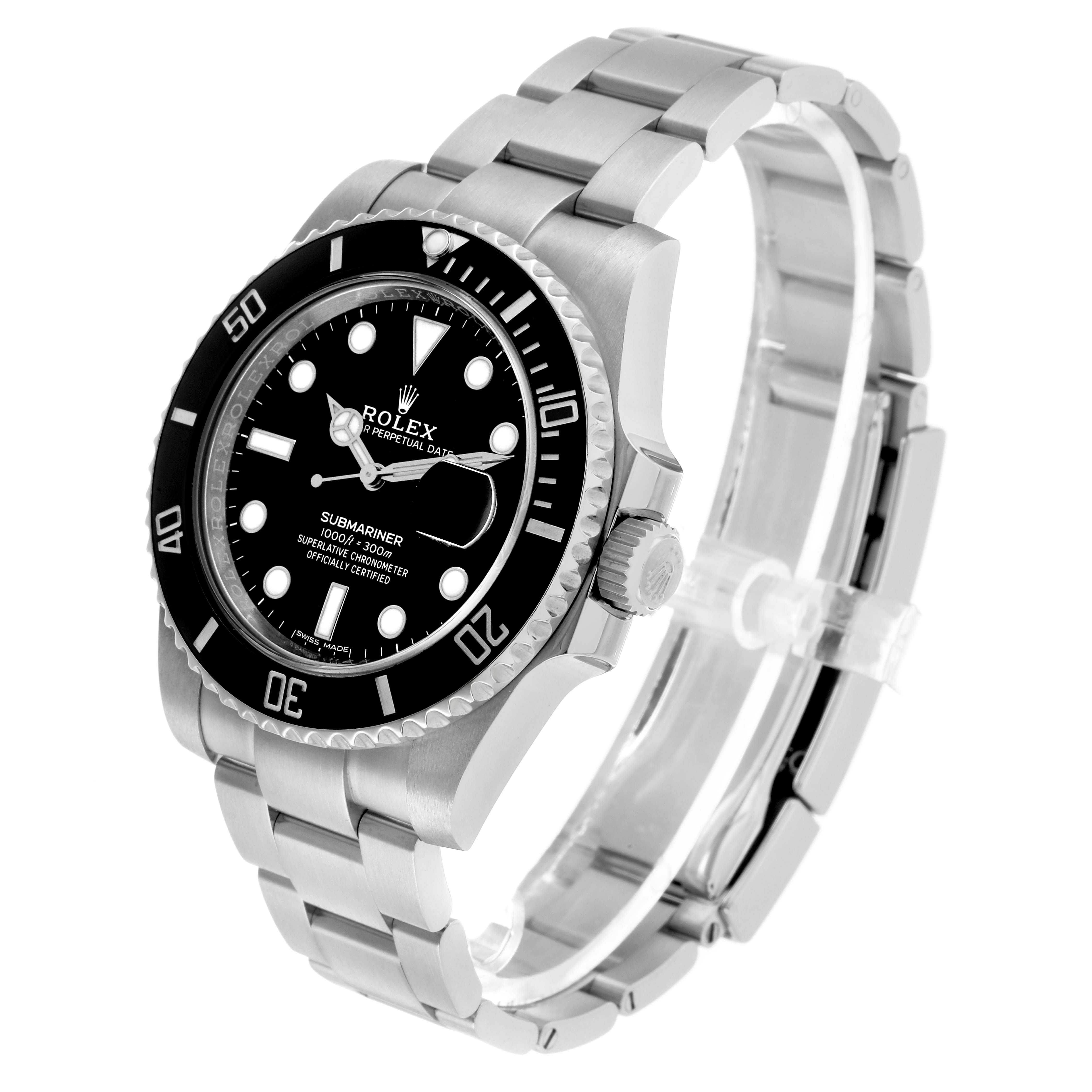 The Rolex Submariner 116610LN Men's Stainless Steel Black Dial watch is shown from a front angle, highlighting the face, bezel, and metal bracelet.