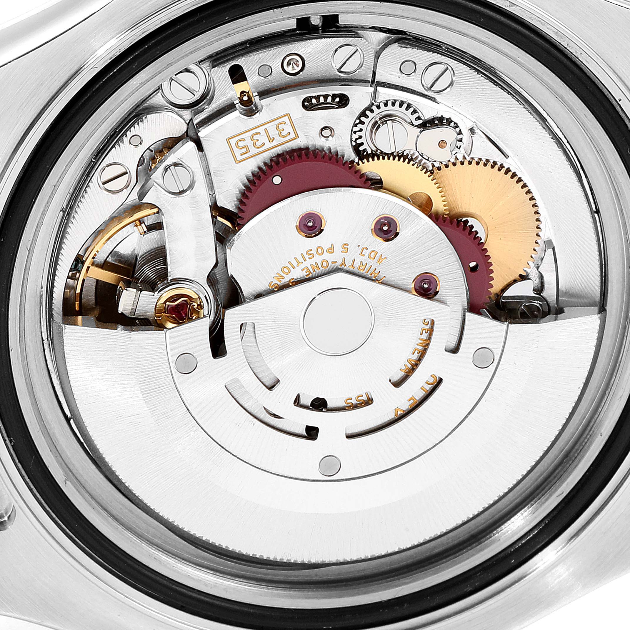 The image shows a close-up view of the inner mechanical movement of a Rolex Yacht-Master 16623 Men
s Steel and Gold (two tone) Champagne Dial 16623 Men
s Steel and Gold (two tone) Champagne Dial watch.