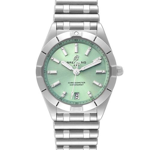 Photo of Breitling Chronomat 32 Mint Green Diamond Dial Steel Ladies Watch A77310 Unworn