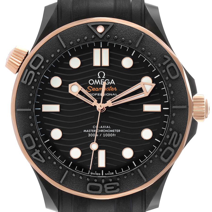 Omega Seamaster Black Ceramic Rose Gold Mens Watch 210.62.44.20.01.001 Box Card SwissWatchExpo