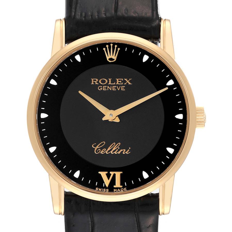 Rolex Cellini Classic Yellow Gold Black Dial Mens Watch 5116 SwissWatchExpo