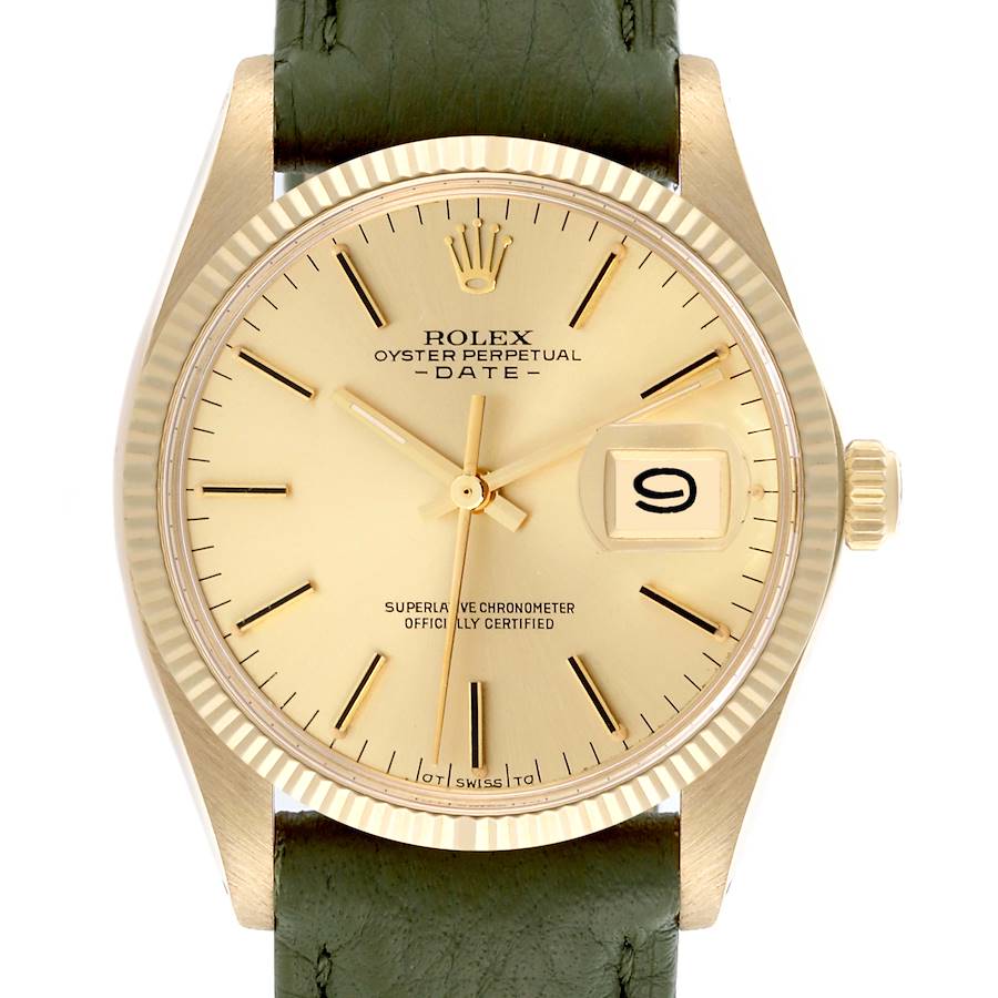 The image shows a front view of the Rolex Date model, highlighting the dial, bezel, and crown.