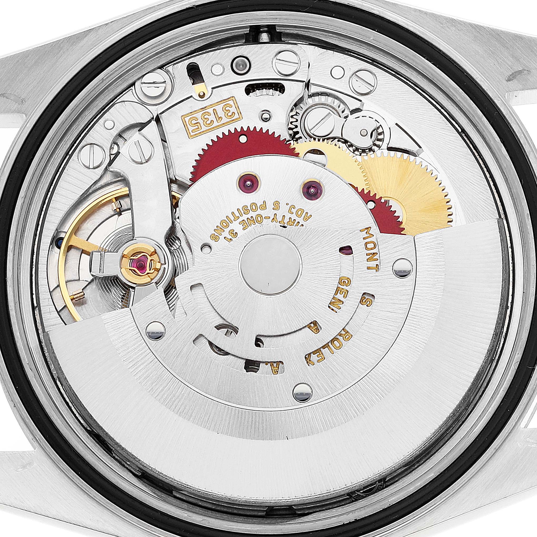 The image displays the internal mechanics and movement of the Rolex Datejust 16203 Men's Steel and Gold (two tone) Champagne Dial 16203 Men's Steel and Gold (two tone) Champagne Dial watch.