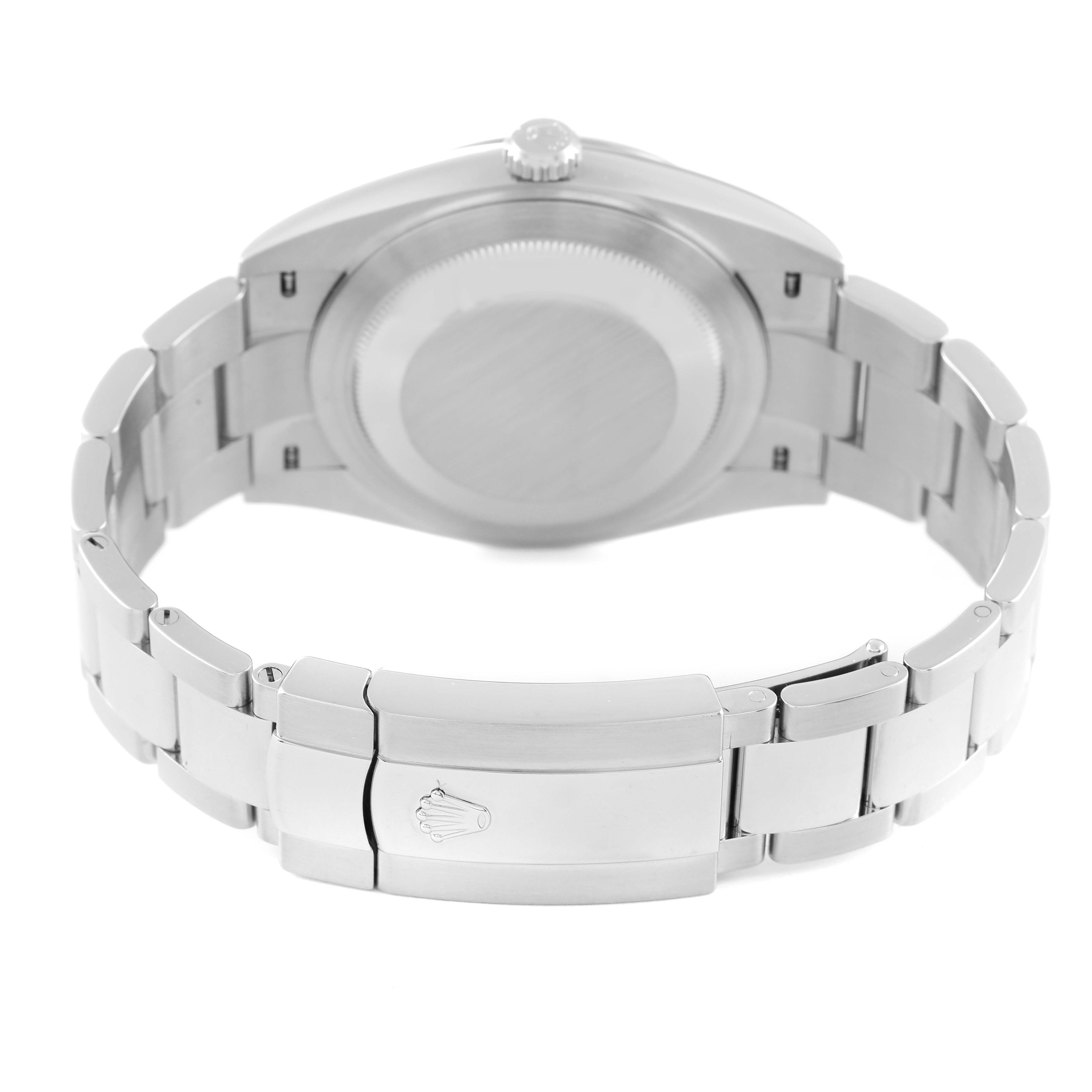 The image shows the back view of the Rolex Datejust 41 126334 Men's Stainless Steel Blue Dial 126334 Men's Stainless Steel Blue Dial, highlighting the case back, bracelet, and clasp.