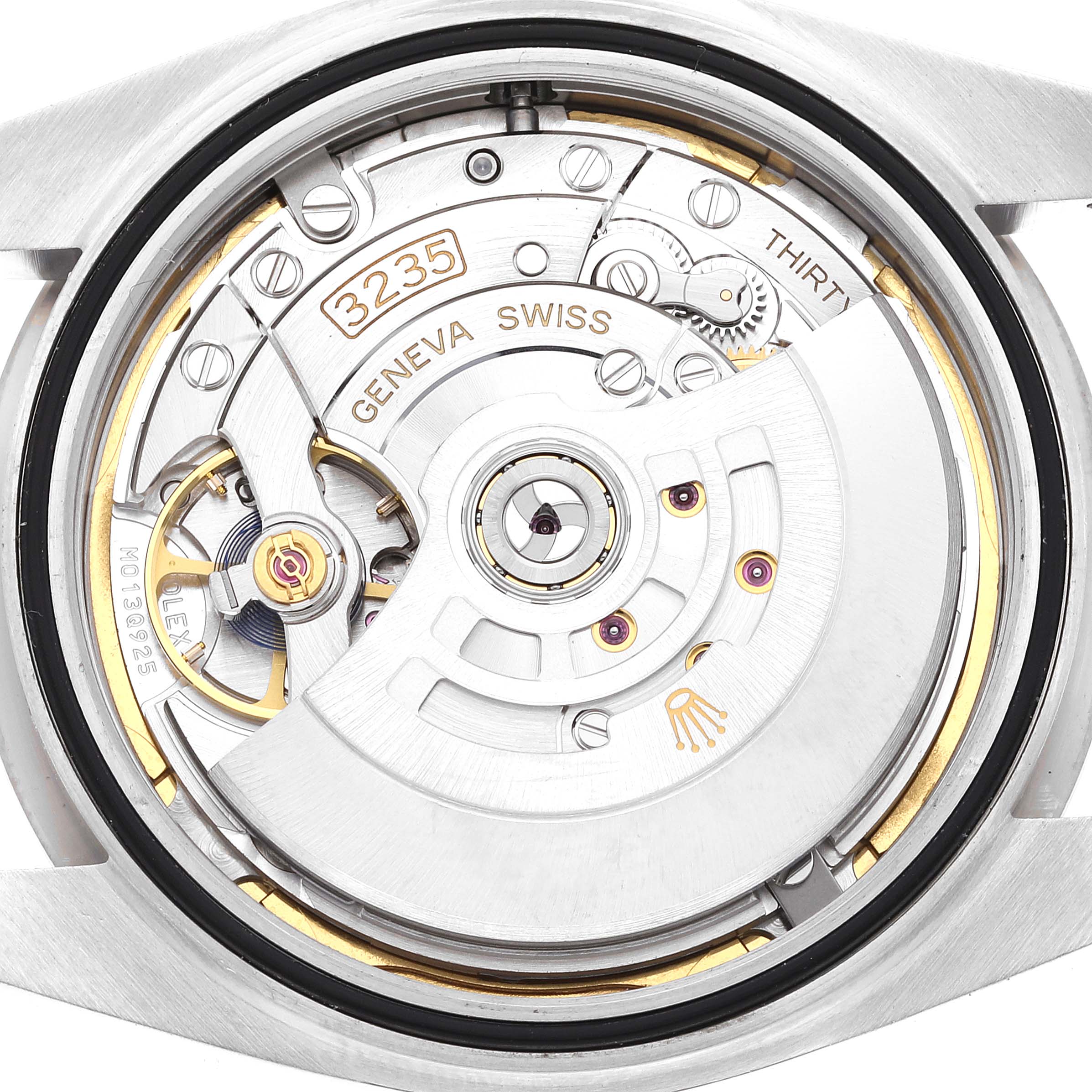 This image shows the back view of the Rolex Datejust 41 126334 Men's Stainless Steel Blue Dial 126334 Men's Stainless Steel Blue Dial model, displaying the intricate movement and inner components.