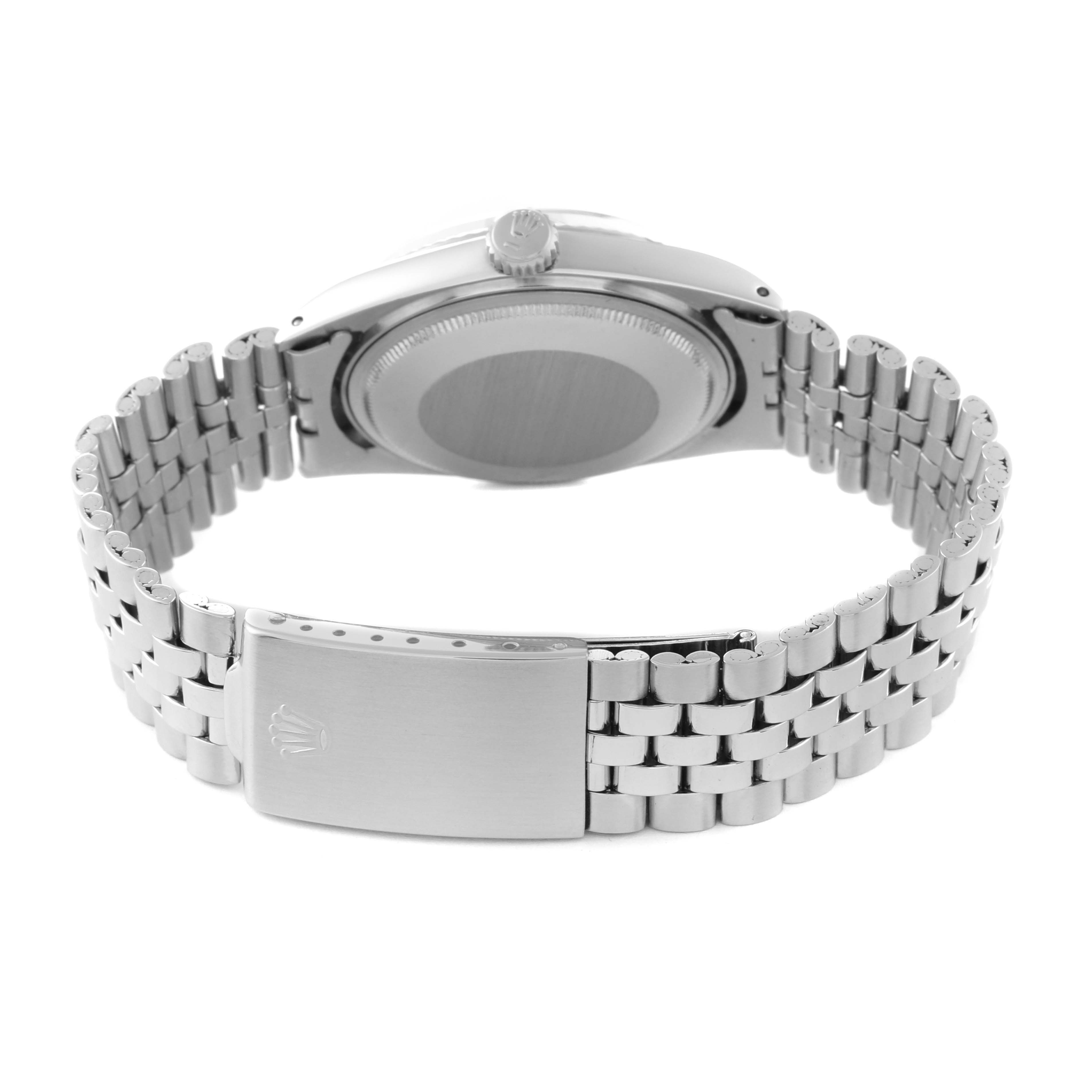 The image shows the back case and bracelet of the Rolex Vintage Collection 1601 Men's Stainless Steel Grey Dial 1601 Men's Stainless Steel Grey Dial watch, viewed from the rear.