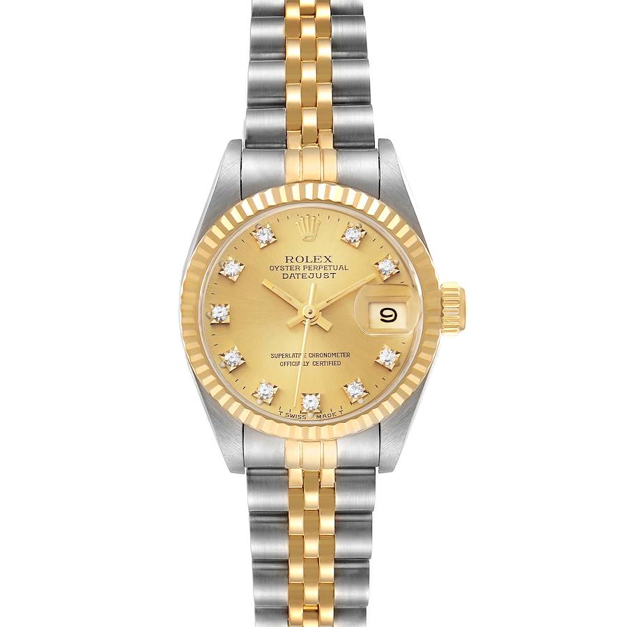 Rolex Datejust Steel Yellow Gold Champagne Diamond Dial Ladies Watch 69173 SwissWatchExpo