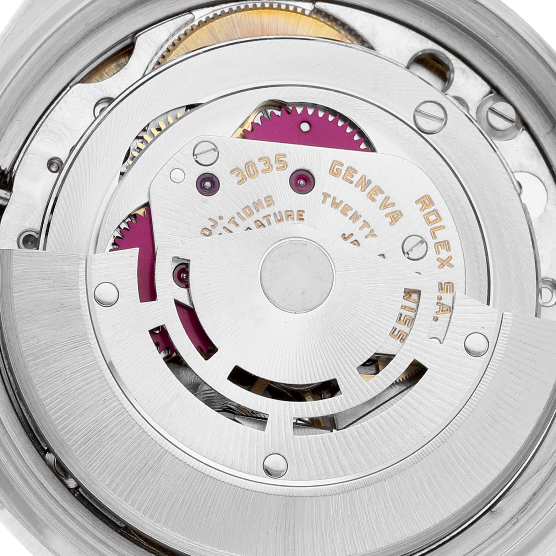 This image shows the intricate inner mechanics and movement parts of a Vintage Collection model by Rolex from a close-up angle.