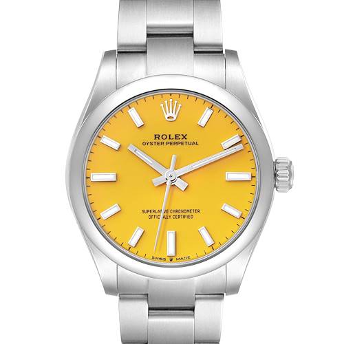 Photo of Rolex Oyster Perpetual Midsize Yellow Dial Steel Ladies Watch 277200 Box Card