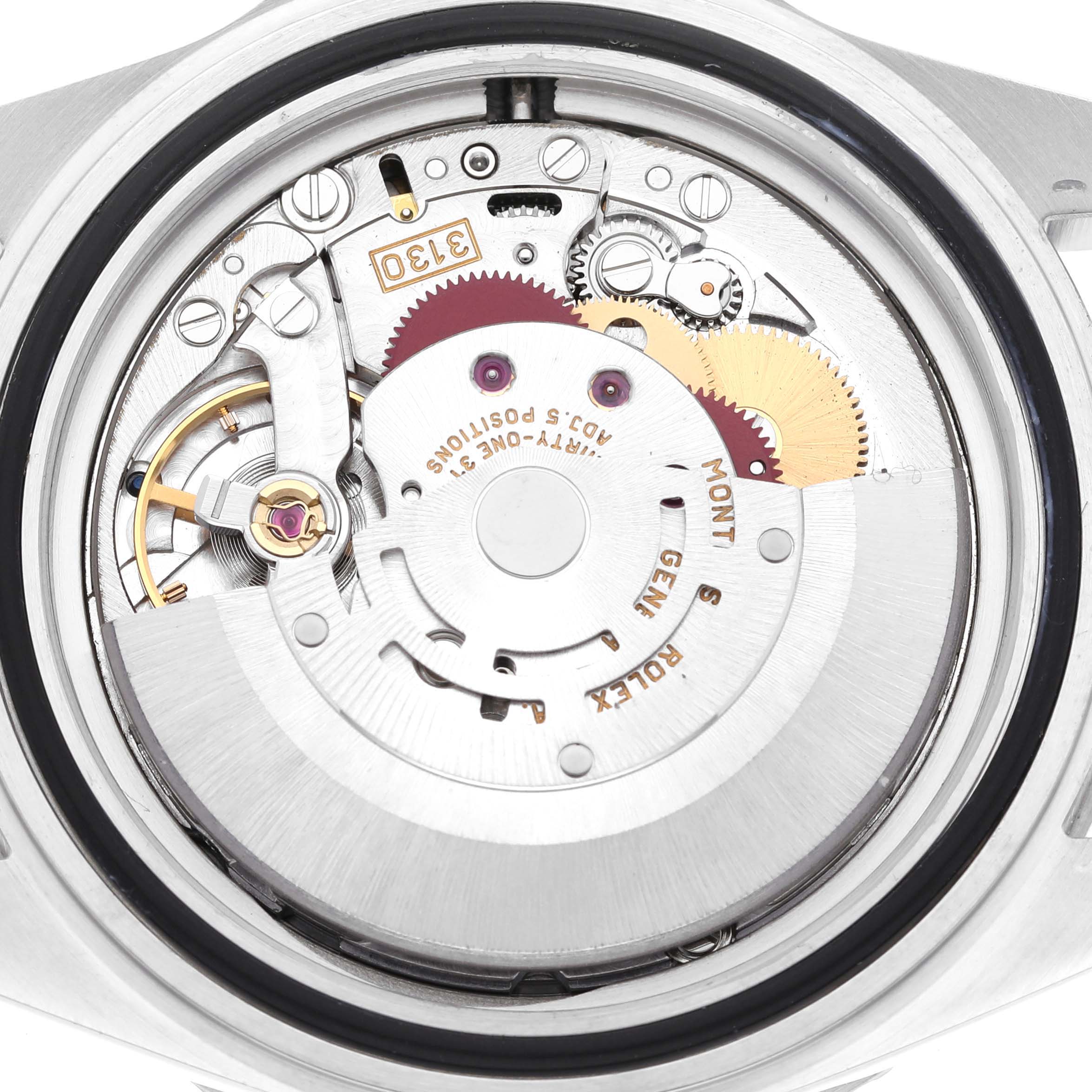 This image shows the back view of the movement mechanism of a Rolex Submariner 14060M Men
s Stainless Steel Black Dial 14060M Men
s Stainless Steel Black Dial watch.