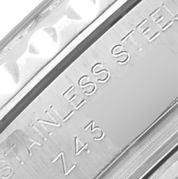 The image shows a close-up angle of the Rolex Yacht-Master 169622 Women
s Stainless Steel Silver Dial 169622 Women
s Stainless Steel Silver Dial model
s stainless steel bezel engraving.